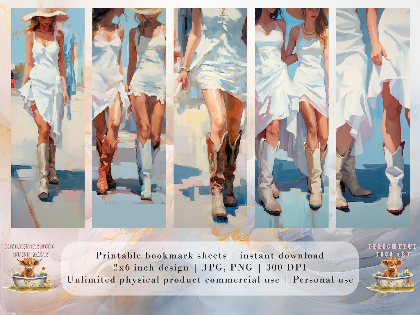 15 Coastal Cowgirl Printable Bookmarks | Digital Download JPG Bookmark Set| PNG bookmark sublimation | Preppy bookmark set | Fussy Cuts