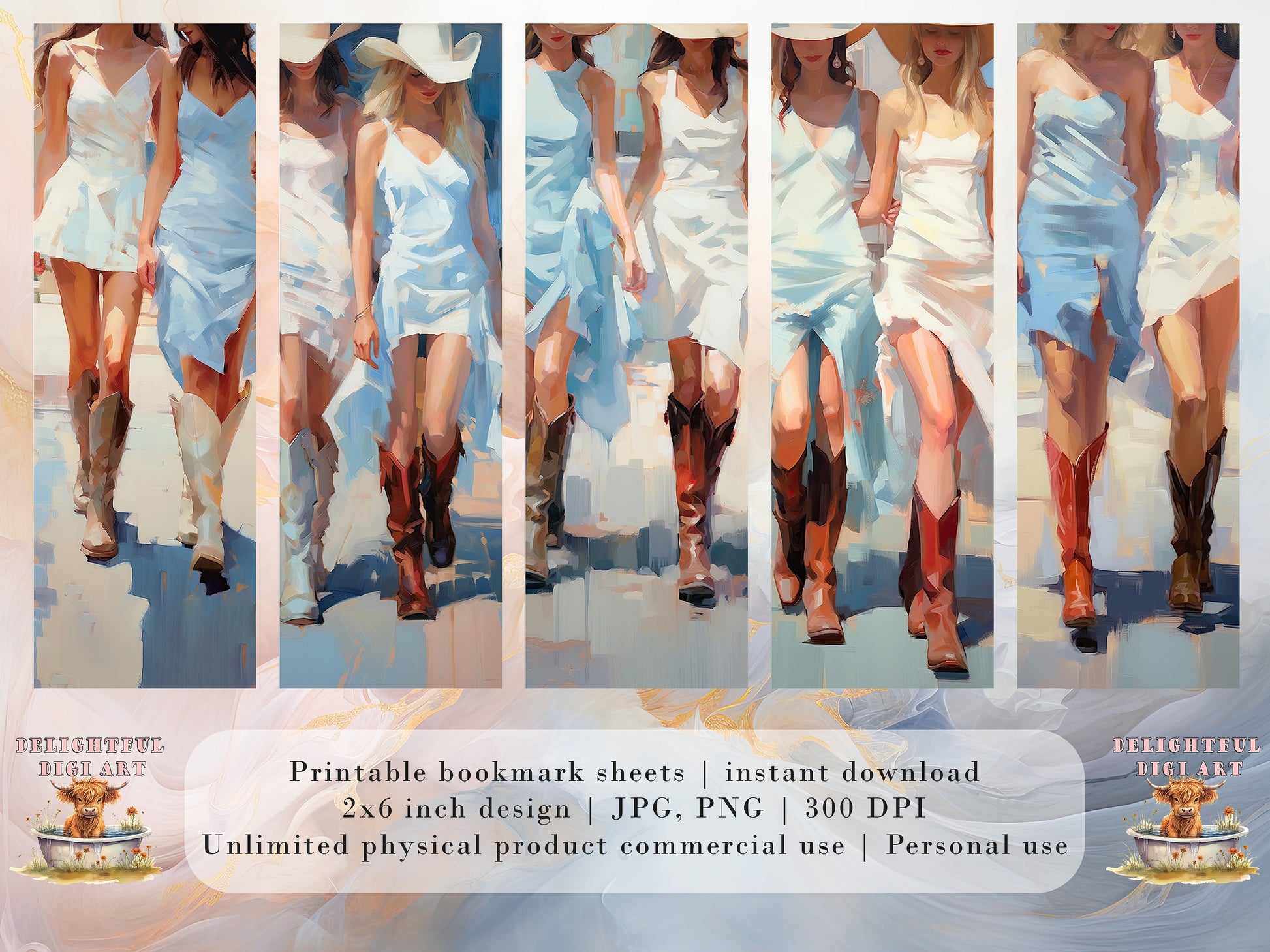 15 Coastal Cowgirl Printable Bookmarks | Digital Download JPG Bookmark Set| PNG bookmark sublimation | Preppy bookmark set | Fussy Cuts