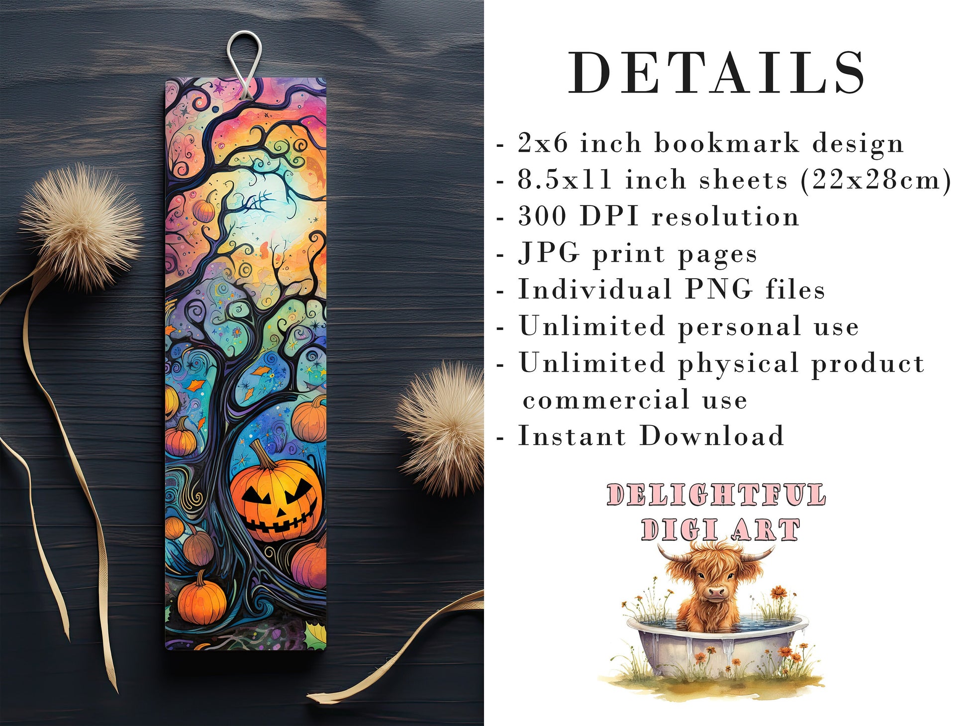 15 Cute Halloween Printable Bookmarks | Digital Download JPG Bookmark Set| PNG bookmark sublimation | Whimsical bookmark set | Fussy Cuts