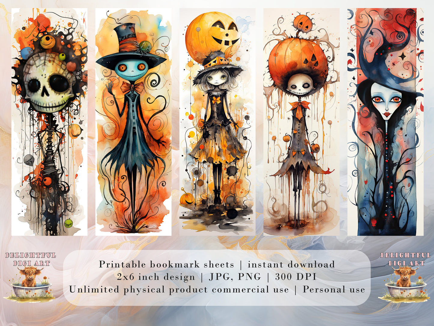 15 Cute Halloween Printable Bookmarks | Digital Download JPG Bookmark Set| PNG bookmark sublimation | Whimsical bookmark set | Fussy Cuts