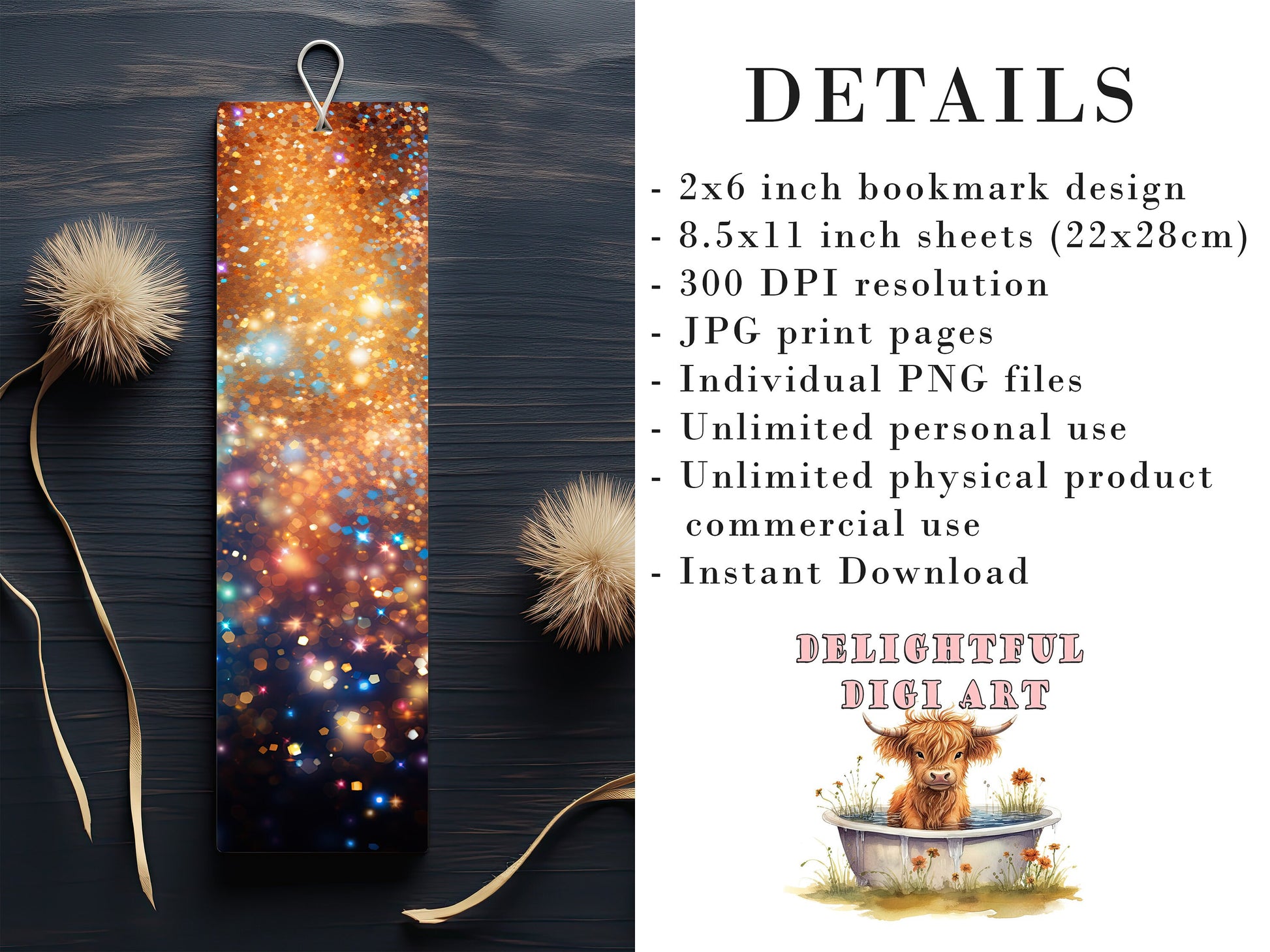 20 Glitter Printable Bookmarks | Digital Download JPG Bookmark Set| PNG bookmark sublimation | Sparkly bookmark set | Fussy Cuts