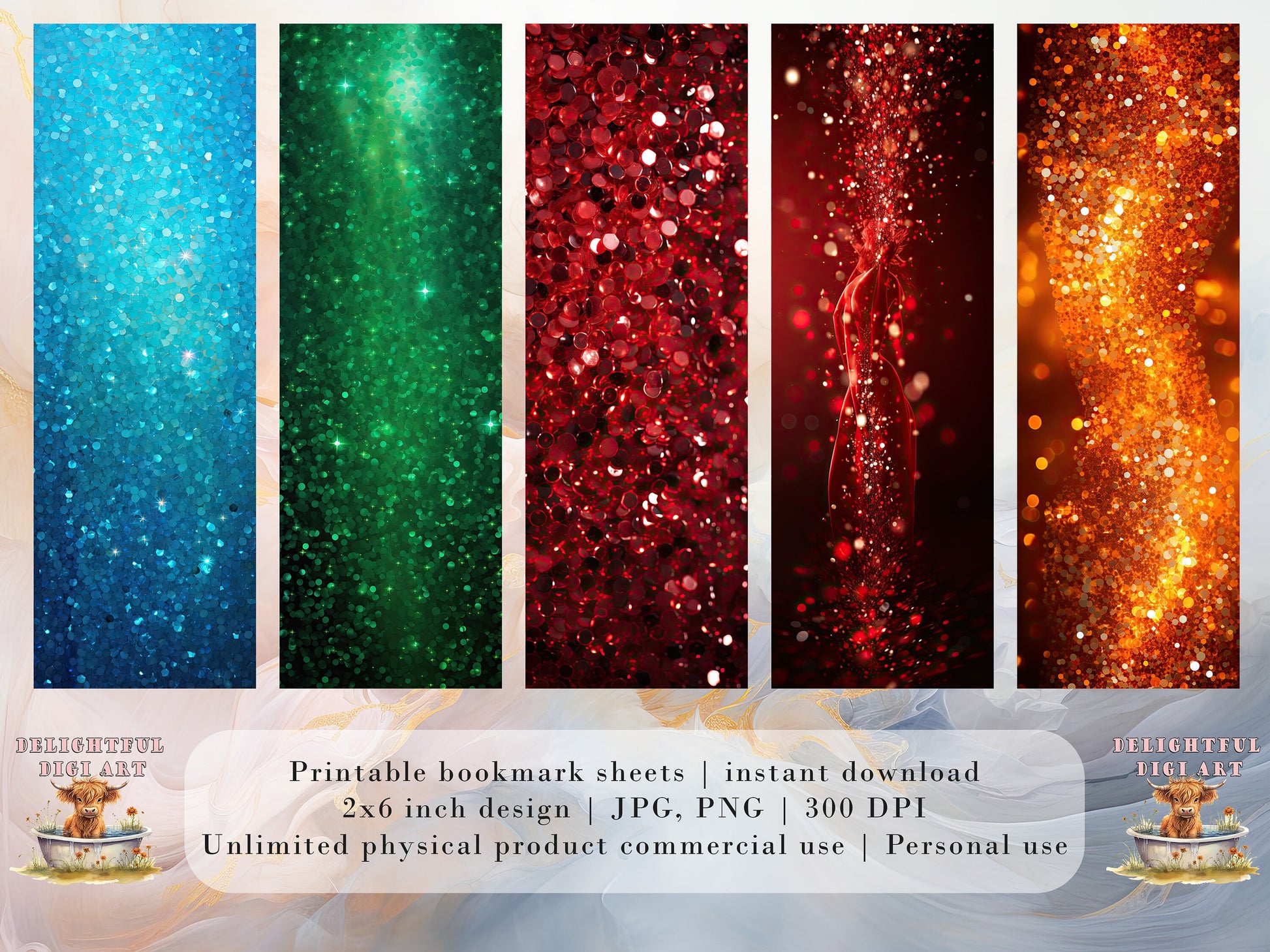 20 Glitter Printable Bookmarks | Digital Download JPG Bookmark Set| PNG bookmark sublimation | Sparkly bookmark set | Fussy Cuts