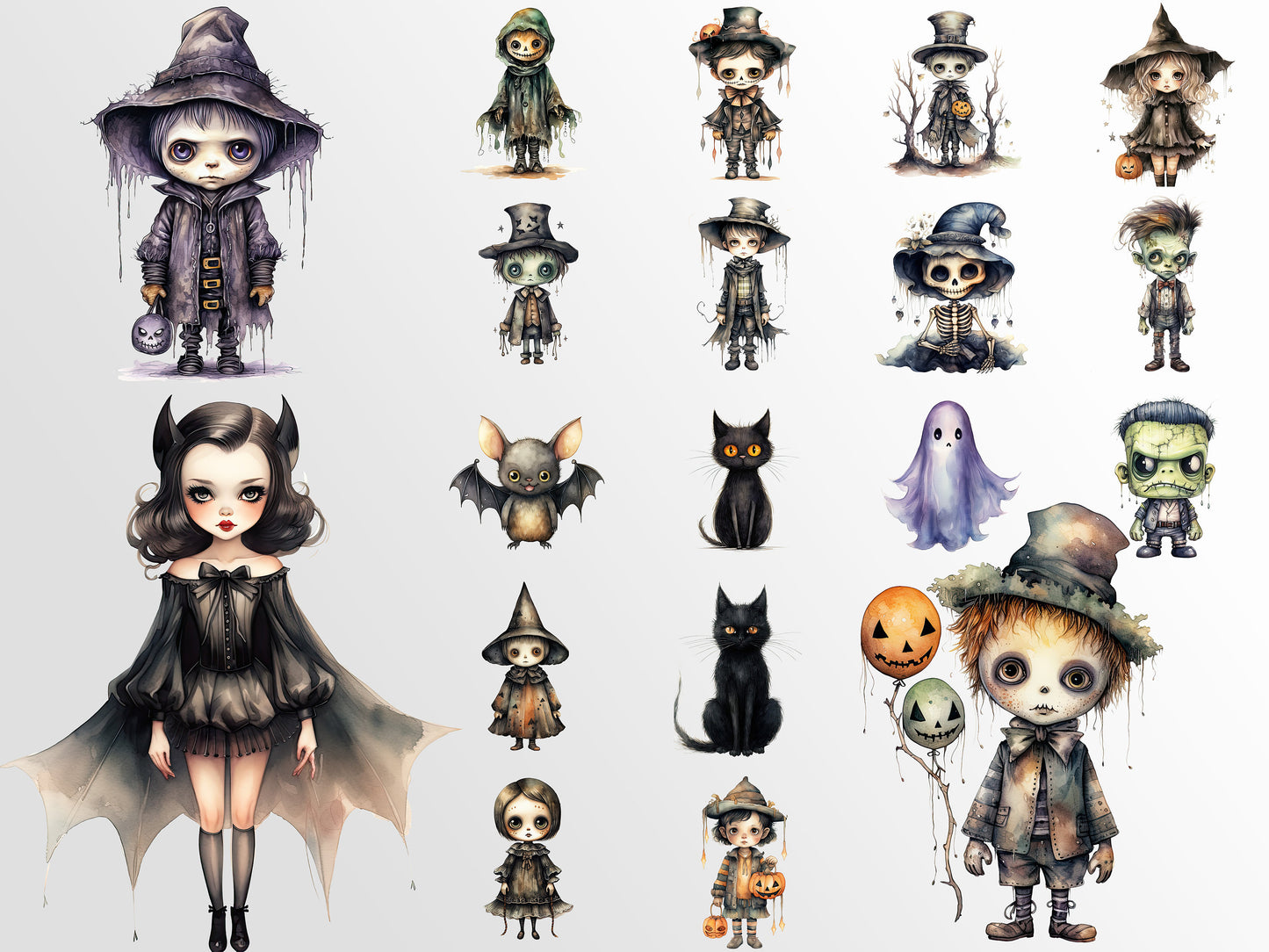 Cute Halloween Characters Clipart: Halloween Art for Crafts and Decor | PNG Bundle | Digital Download | Sublimation Designs| Whimsical Craft