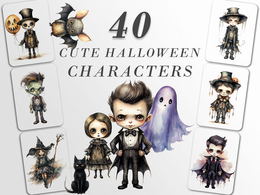 Cute Halloween Characters Clipart: Halloween Art for Crafts and Decor | PNG Bundle | Digital Download | Sublimation Designs| Whimsical Craft