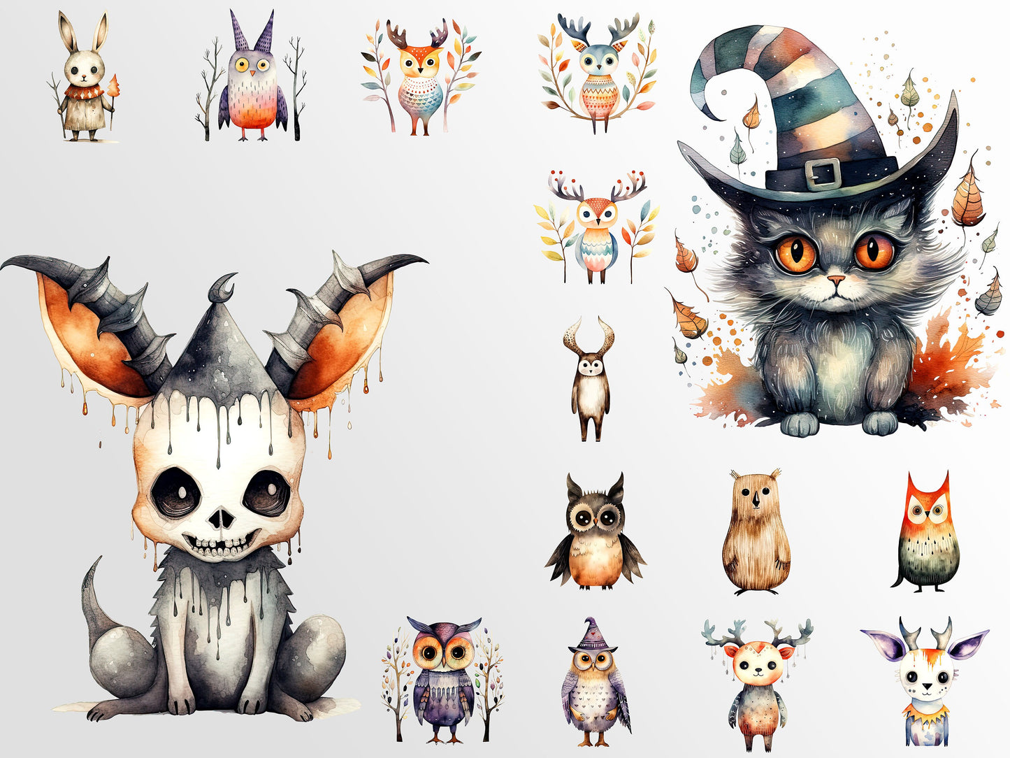 Cute Whimsical Creatures Clipart: Halloween Art for Crafts and Decor | PNG Bundle | Digital Download | Sublimation Designs | Printable Art