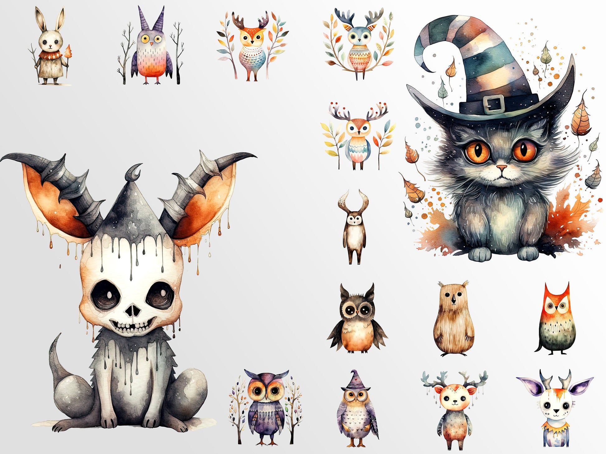 Cute Whimsical Creatures Clipart: Halloween Art for Crafts and Decor | PNG Bundle | Digital Download | Sublimation Designs | Printable Art
