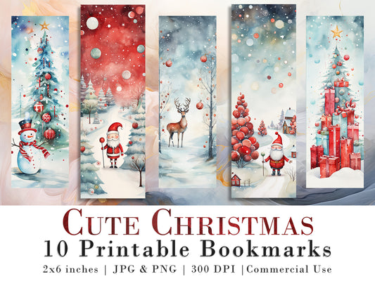 10 Cute Christmas Printable Bookmarks | Digital Download JPG Bookmark Sheets | PNG bookmark sublimation | Bookmark set | Retro Xmas Graphics
