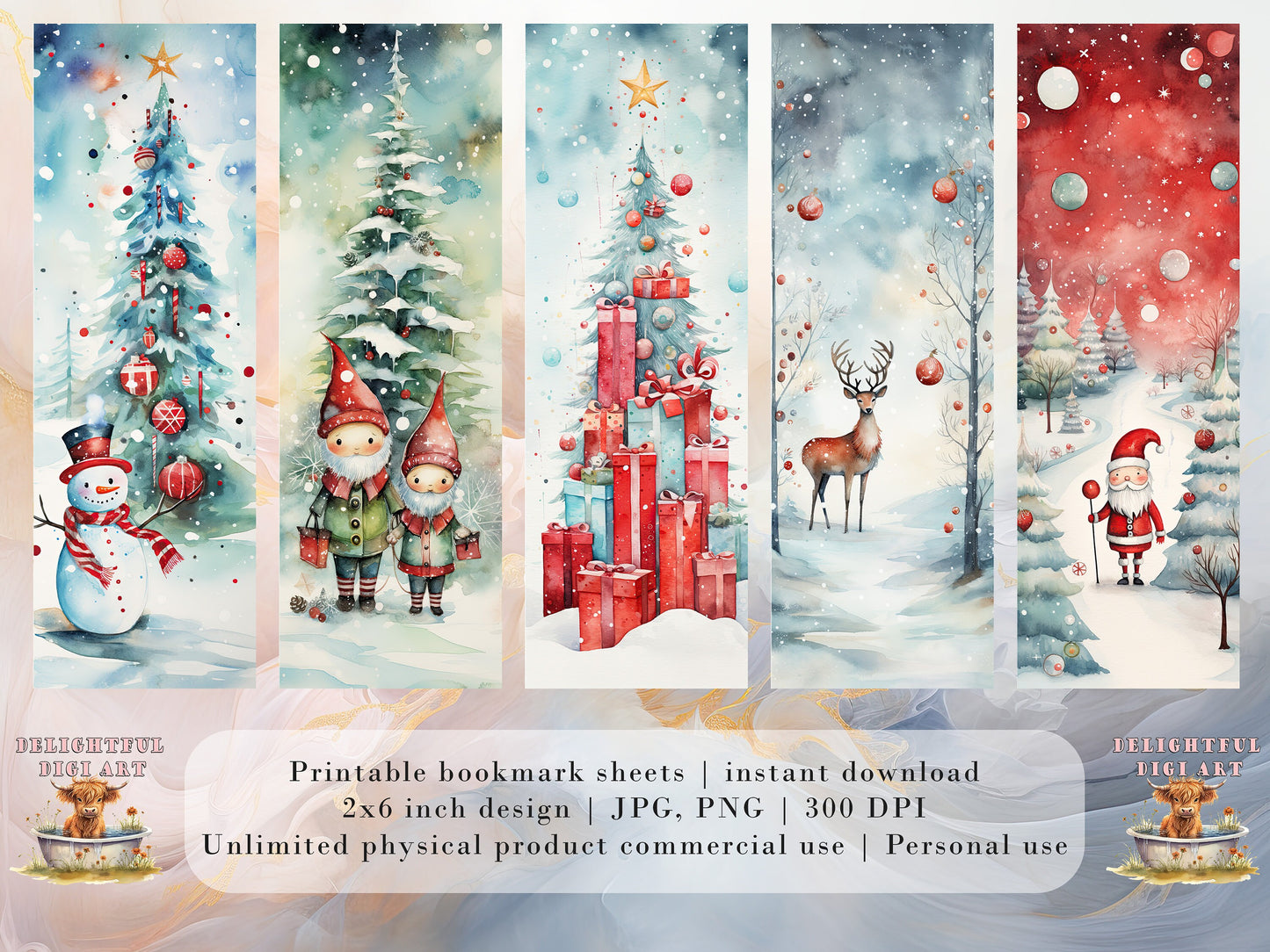 10 Cute Christmas Printable Bookmarks | Digital Download JPG Bookmark Sheets | PNG bookmark sublimation | Bookmark set | Retro Xmas Graphics