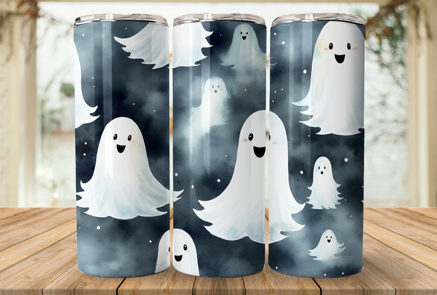 Cute Ghost 20oz Skinny Tumbler Sublimation Wrap | Digital Download Straight Tumbler Wrap PNG | Seamless Spooky Ghost Design| Retro Art