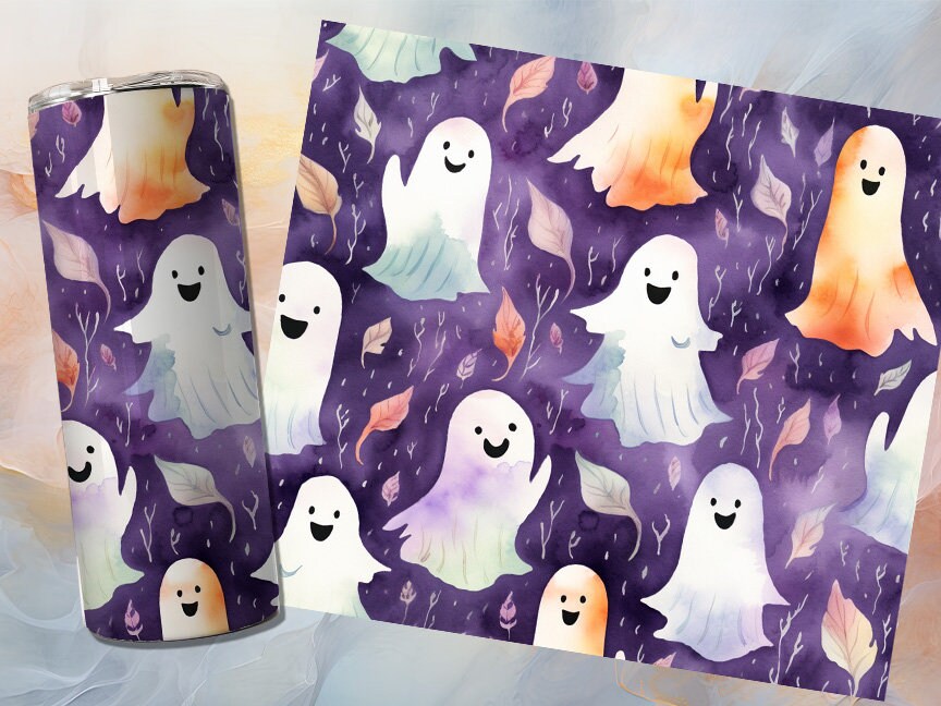 Cute Ghost 20oz Skinny Tumbler Sublimation Wrap | Digital Download Straight Tumbler Wrap PNG | Seamless Spooky Ghost Design| Retro Art