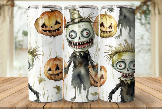 Cute Zombie Halloween 20oz Skinny Tumbler Sublimation Wrap | Digital Download Straight Tumbler Wrap PNG | Seamless Design| Whimsical Artwork