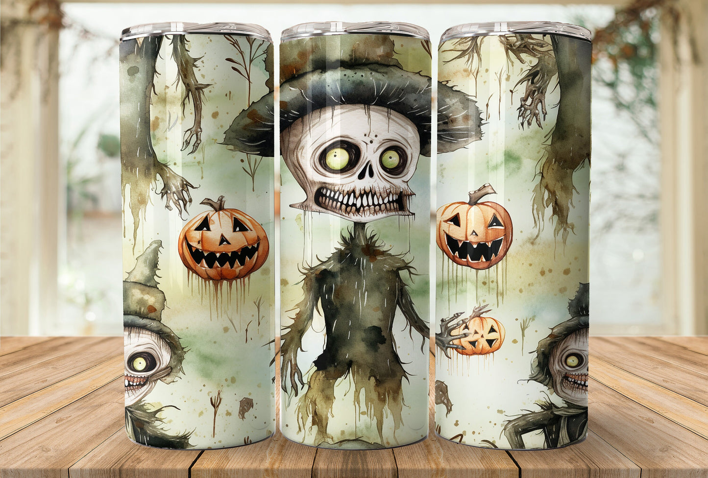 Cute Zombie Halloween 20oz Skinny Tumbler Sublimation Wrap | Digital Download Straight Tumbler Wrap PNG | Seamless Design| Whimsical Artwork