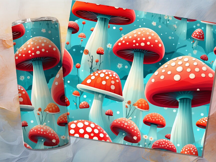 Cute Mushroom 20oz Skinny Tumbler Sublimation Wrap | Digital Download Straight Tumbler Wrap PNG| Seamless Fungi Design| Whimsical Shroom Art