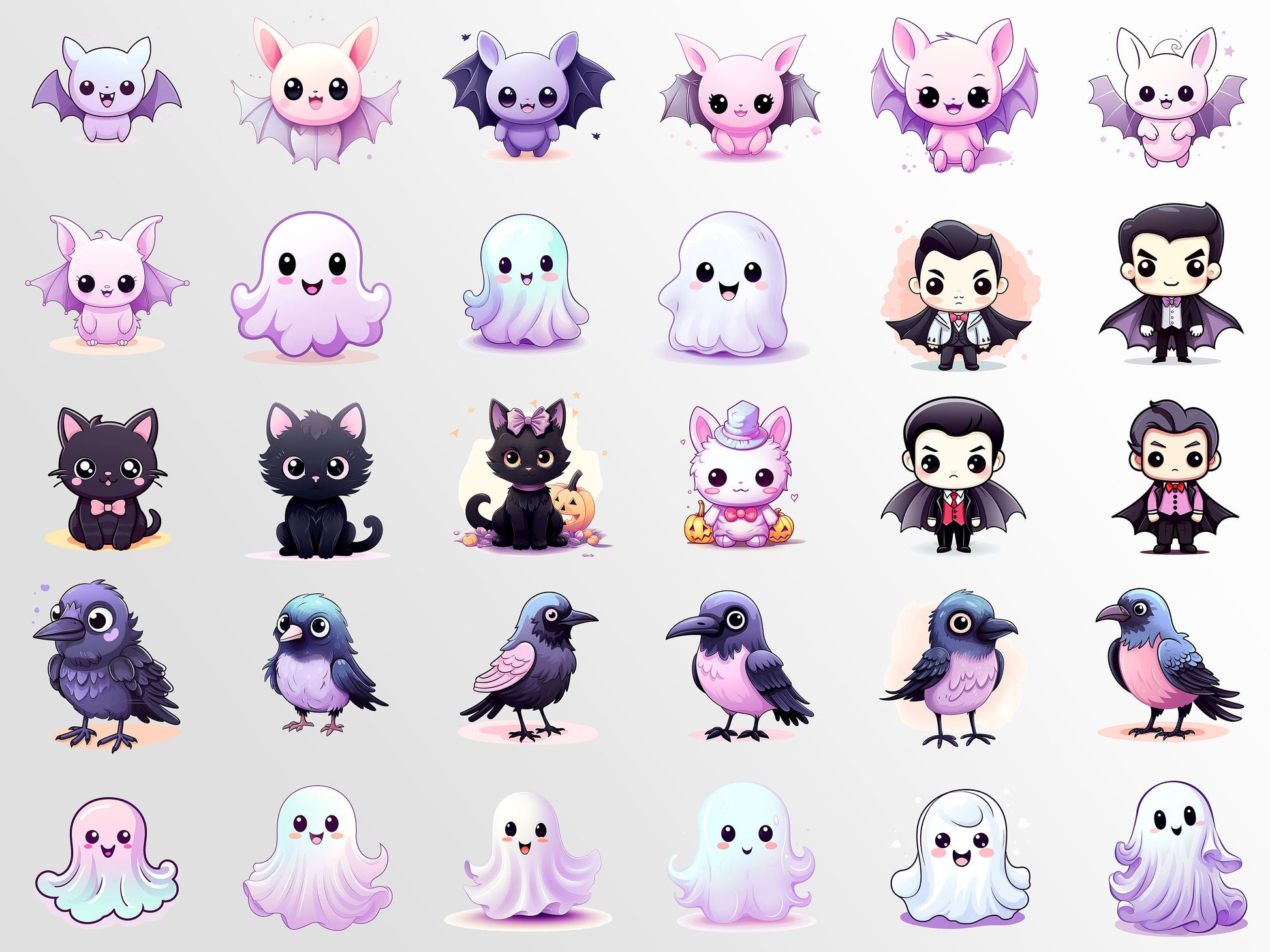 Kawaii Halloween Characters Clipart: Pastel Art for Crafts and Decor | PNG Bundle | Digital Download | Sublimation Designs | Whimsical