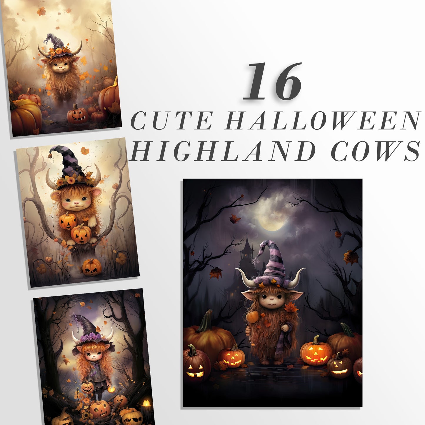 Watercolor Halloween Highland Cows Clipart: Cow Art for Halloween Crafts and Decor | PNG Bundle | Digital Download | Sublimation files