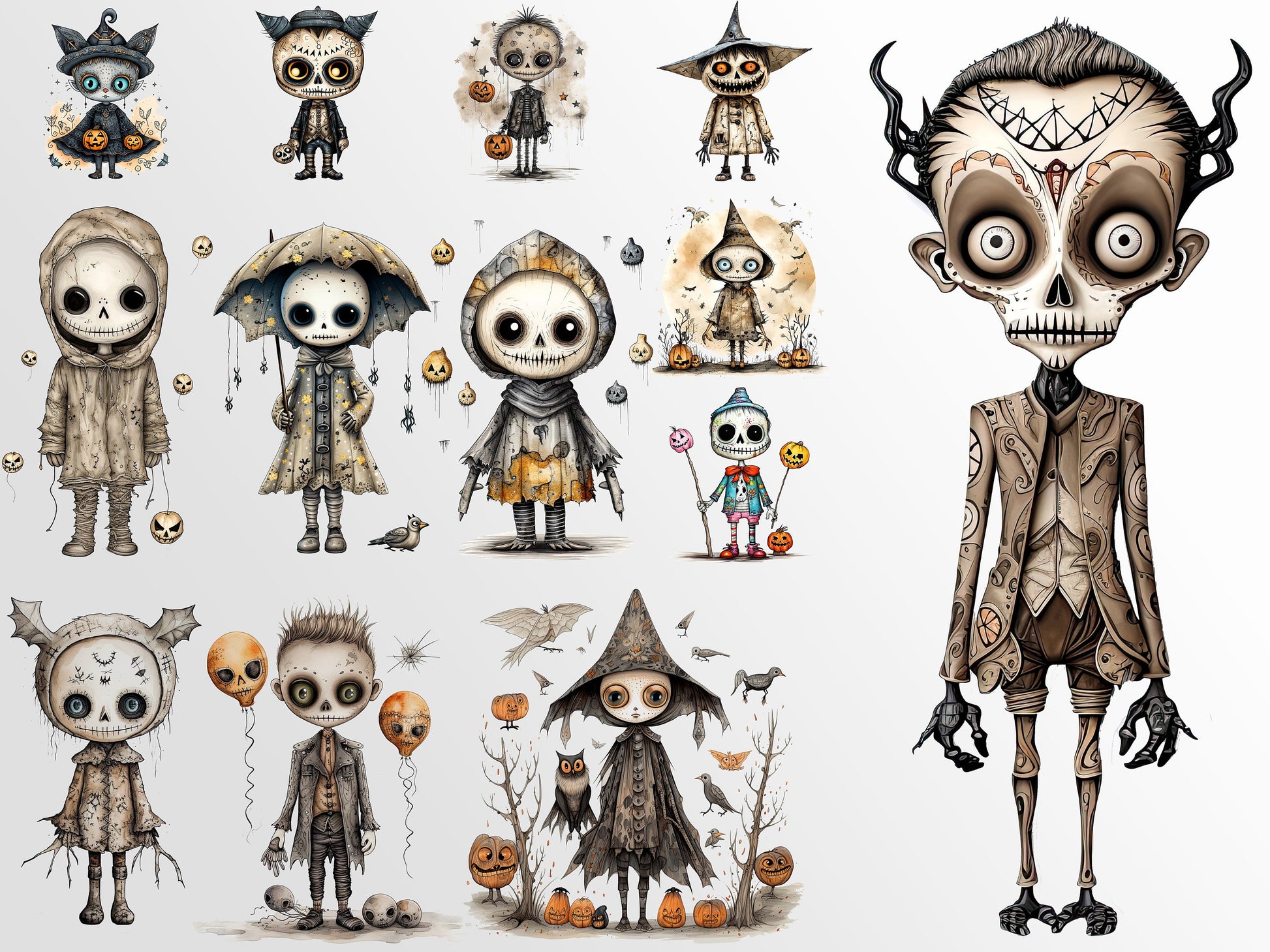 Cute Halloween Characters Clipart III: Halloween Art for Crafts and Decor | PNG Bundle | Digital Download | Sublimation Designs | Whimsical