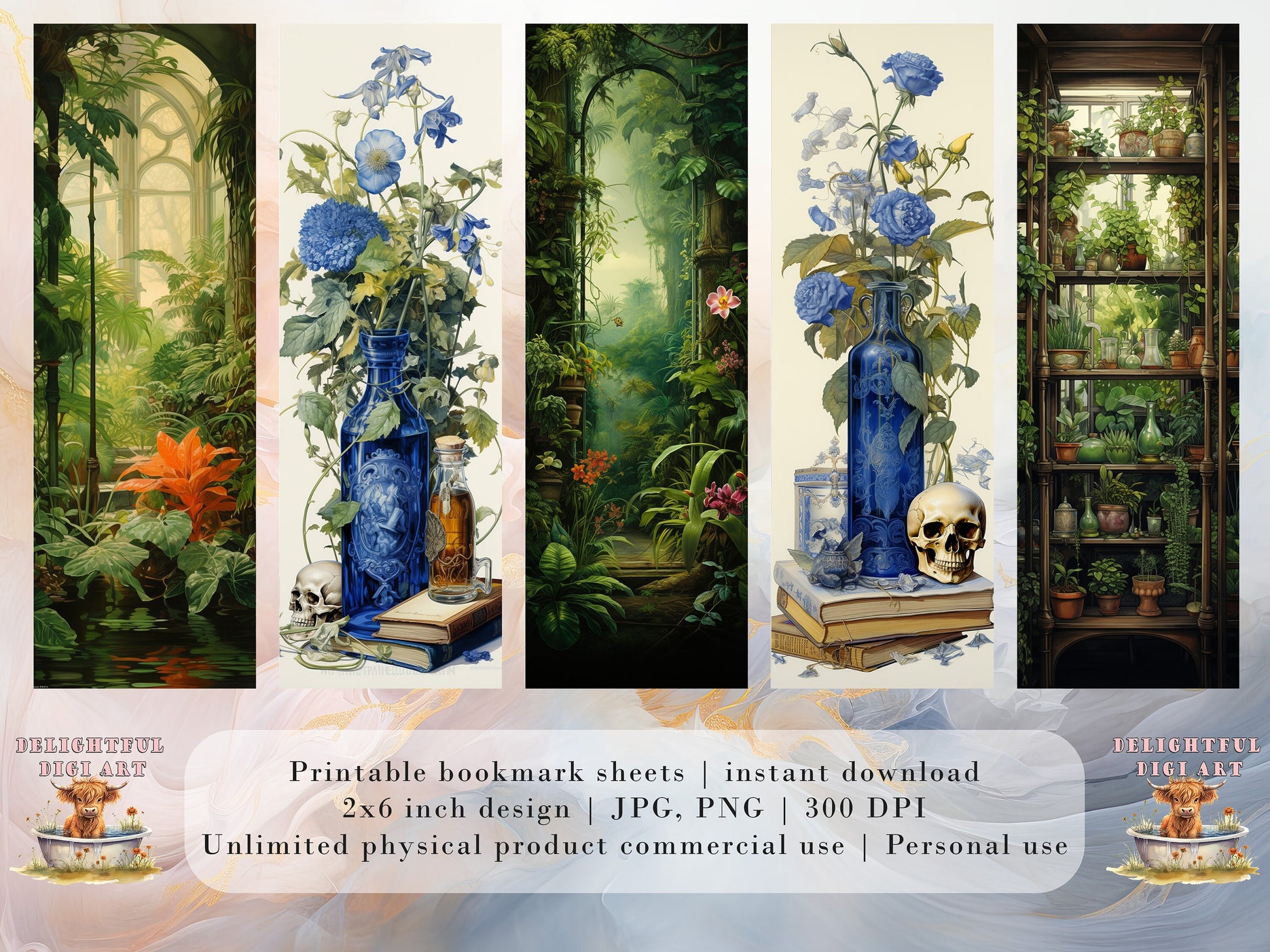 15 Botanical Academia Printable Bookmarks | Digital download JPG Bookmark sheets, PNG sublimation, print and cut, Fantasy Bookmark set