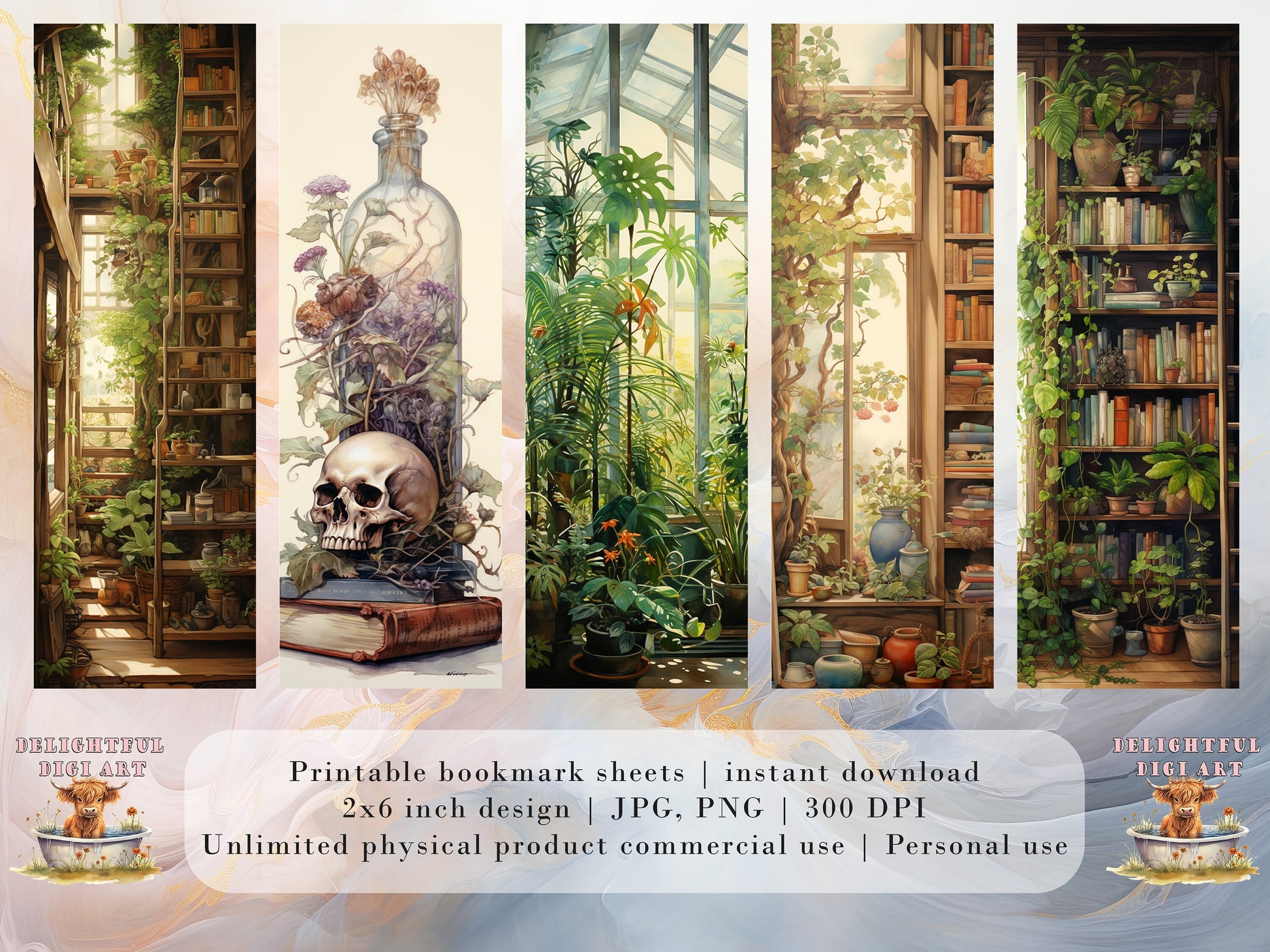 15 Botanical Academia Printable Bookmarks | Digital download JPG Bookmark sheets, PNG sublimation, print and cut, Fantasy Bookmark set