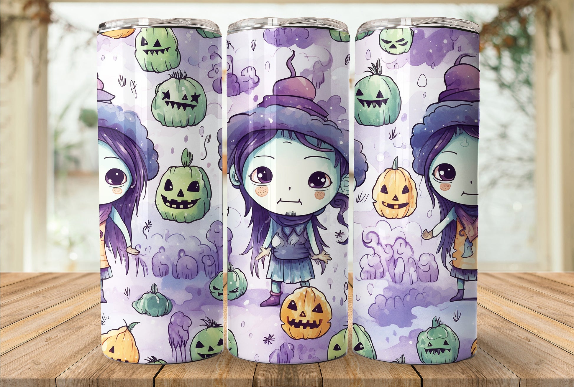 Cute Witch Halloween 20oz Skinny Tumbler Sublimation Wrap | Digital Download Straight Tumbler Wrap PNG | Seamless Design| Whimsical Artwork