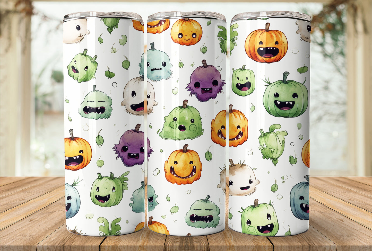 Cute Halloween Monsters 20oz Skinny Tumbler Sublimation Wrap| Digital Download Straight Tumbler Wrap PNG| Seamless Design| Whimsical Artwork