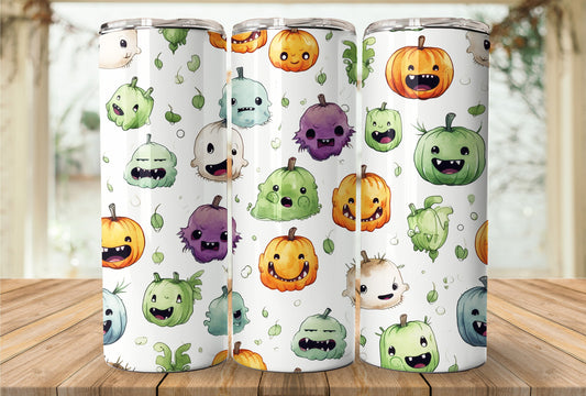 Cute Halloween Monsters 20oz Skinny Tumbler Sublimation Wrap| Digital Download Straight Tumbler Wrap PNG| Seamless Design| Whimsical Artwork