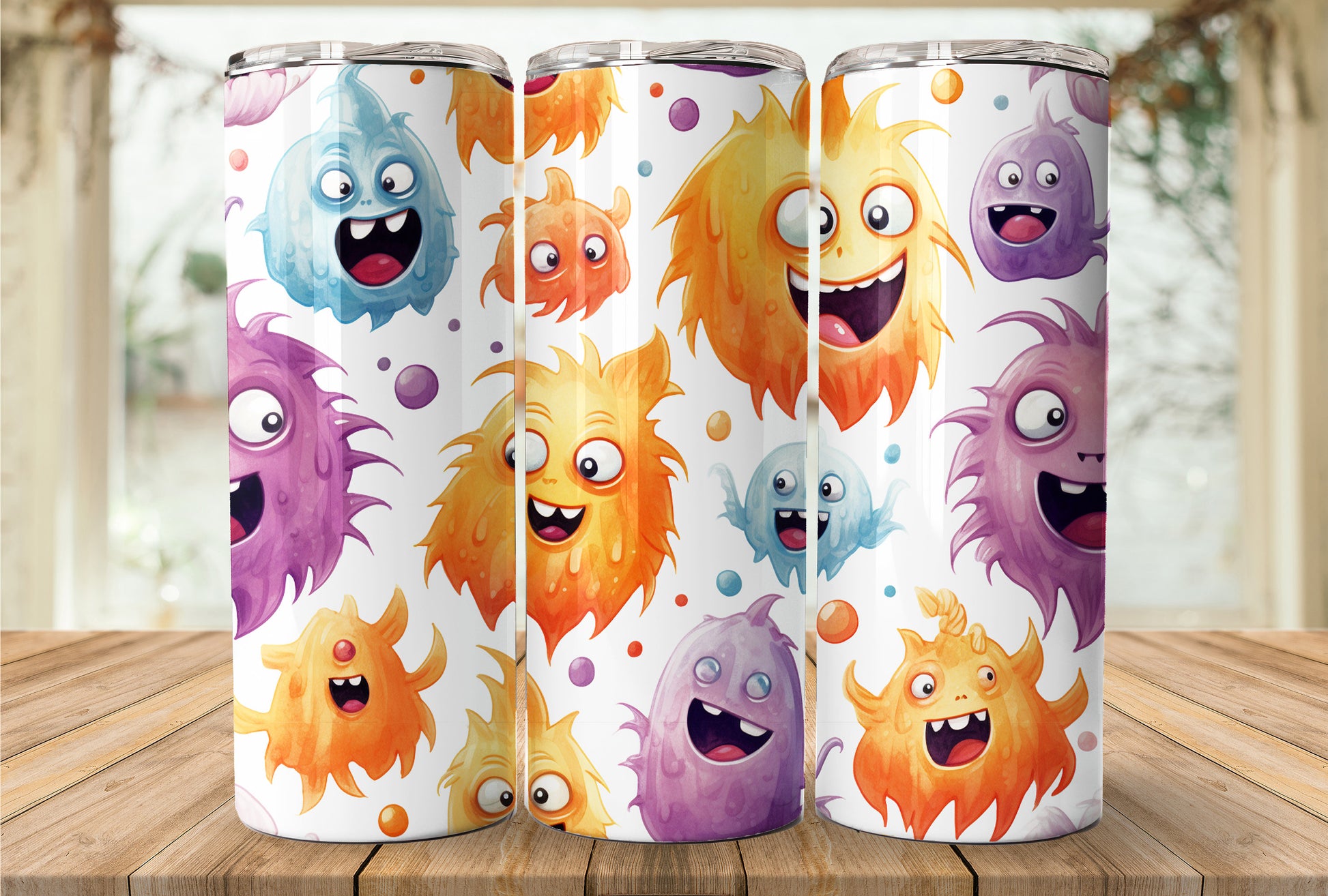 Cute Monsters 20oz Skinny Tumbler Sublimation Wrap| Digital Download Straight Tumbler Wrap PNG| Seamless Kawaii Design| Whimsical Artwork