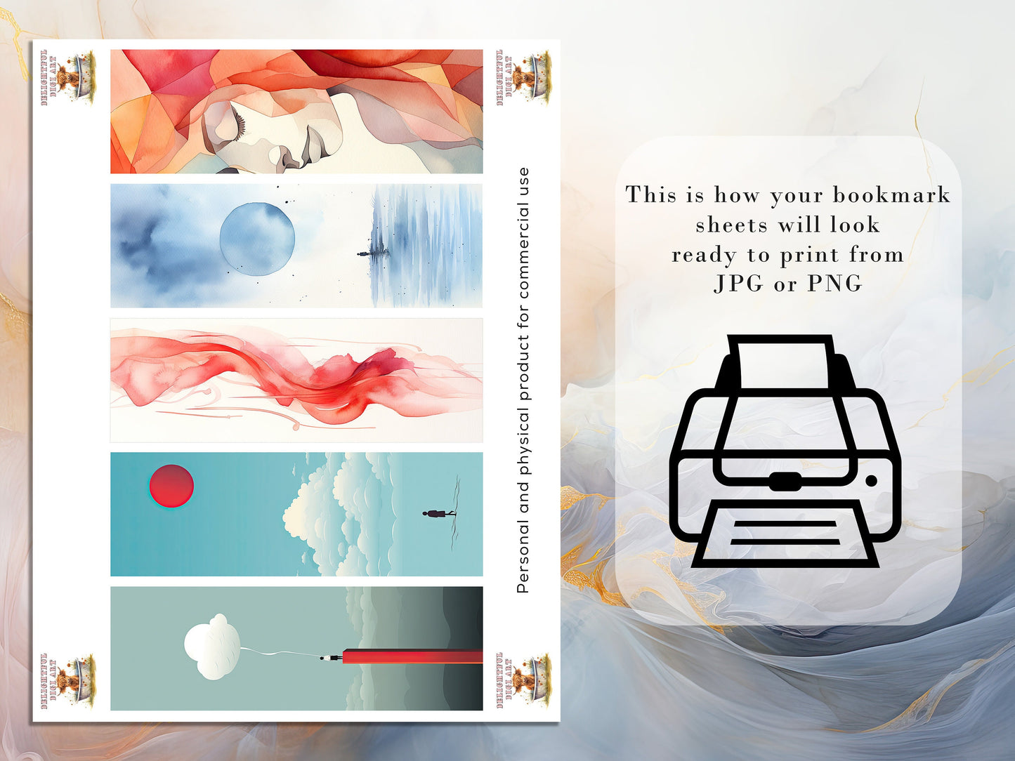 15 Minimalist Printable Bookmarks | Digital Download JPG Bookmark Set| PNG bookmark sublimation | Sunset bookmark set | Fussy Cuts | 2 x 6