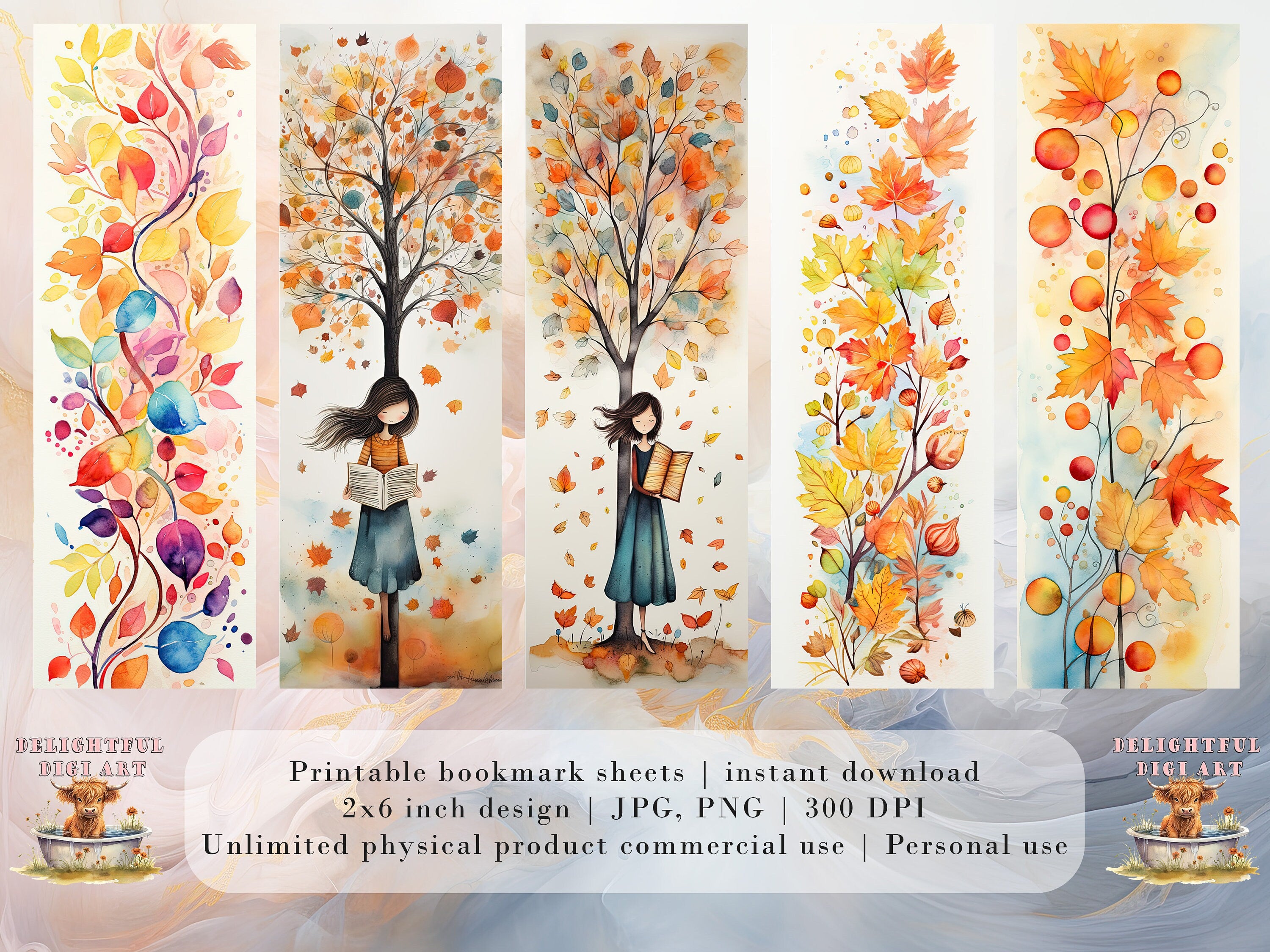 20 Fall Leaves Printable Bookmarks | Digital Download JPG Bookmark Set ...