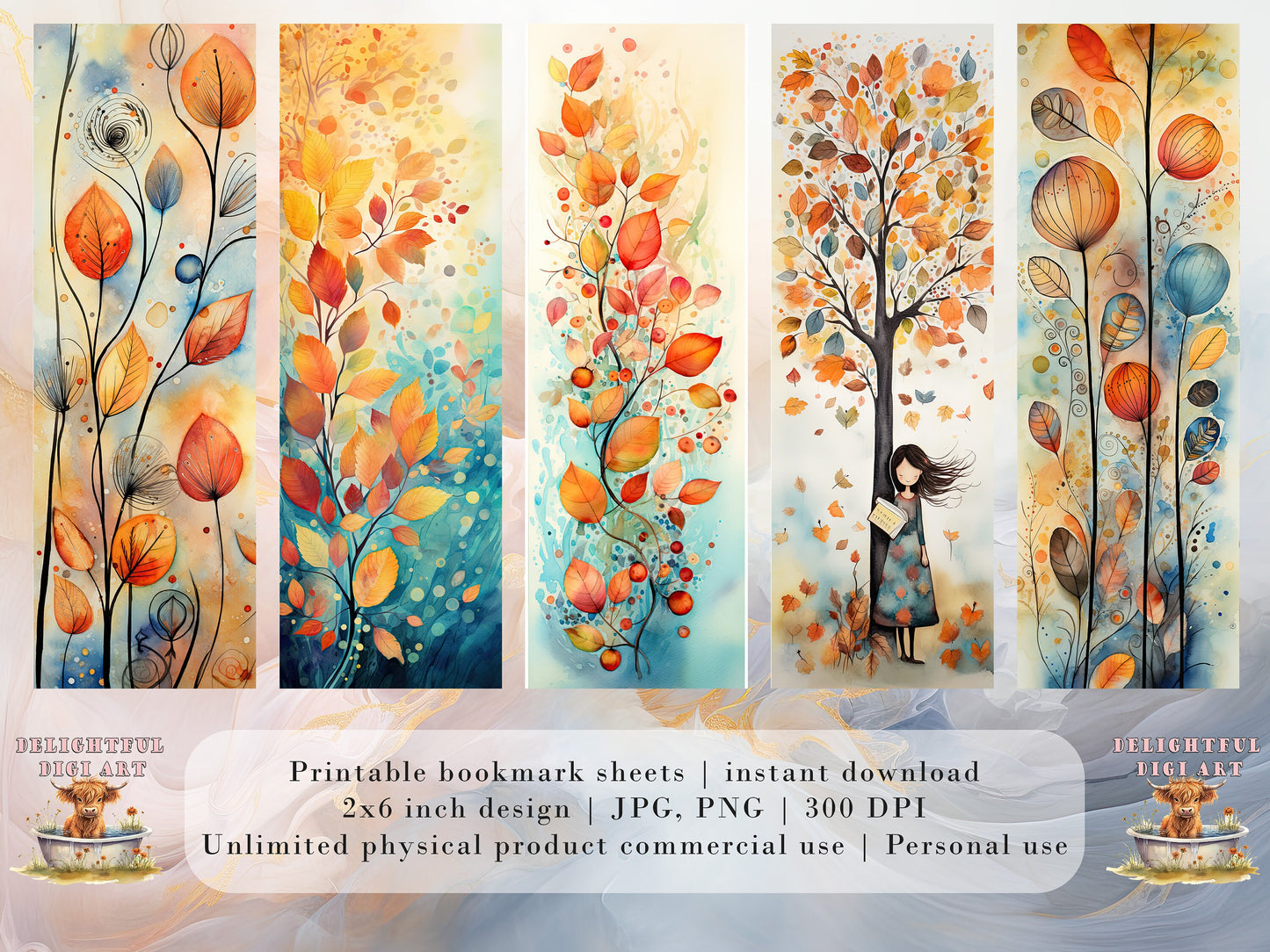 20 Fall Leaves Printable Bookmarks | Digital Download JPG Bookmark Set| PNG bookmark sublimation | Cute Autumn bookmark set | Fussy Cuts