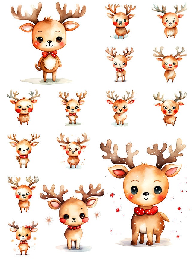 Cute Reindeer Clipart: Reindeer Art for Christmas Crafts and Decor | PNG Bundle | Digital Download | Sublimation files| Kawaii X-mas Pack