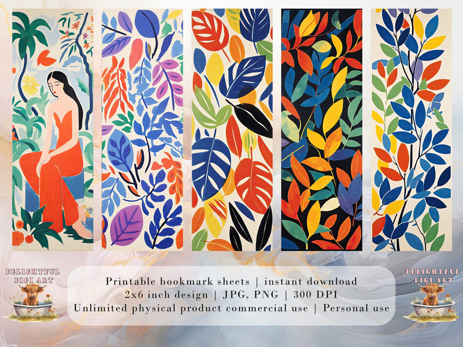 15 Henri Matisse Inspired Printable Bookmarks | Digital Download JPG Bookmark Set| PNG bookmark sublimation | Bookmark Art Set | Fussy Cuts