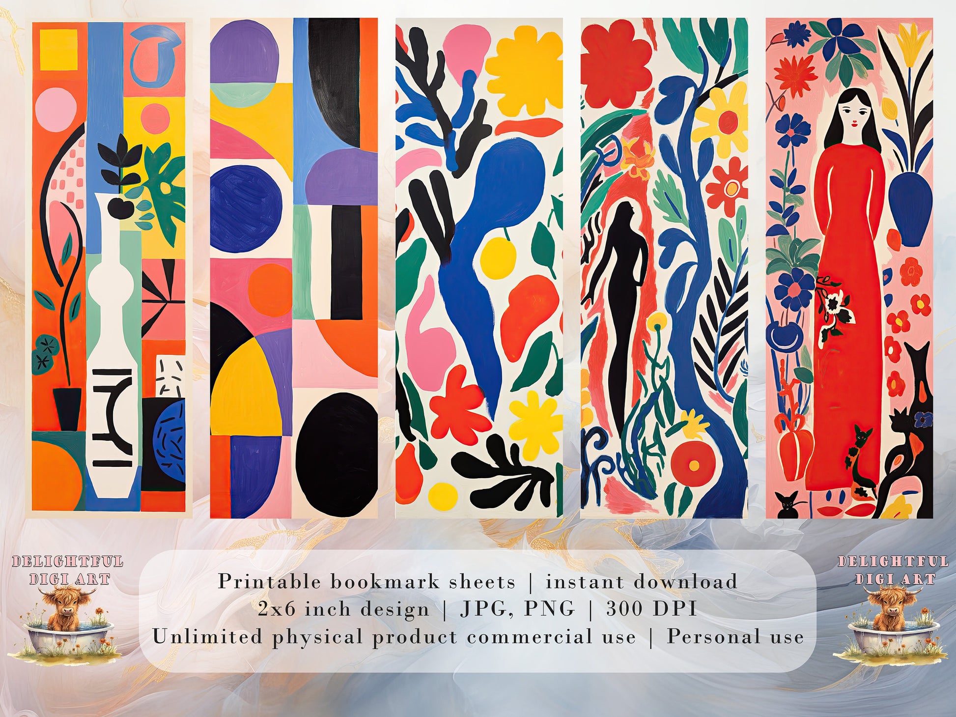 15 Henri Matisse Inspired Printable Bookmarks | Digital Download JPG Bookmark Set| PNG bookmark sublimation | Bookmark Art Set | Fussy Cuts