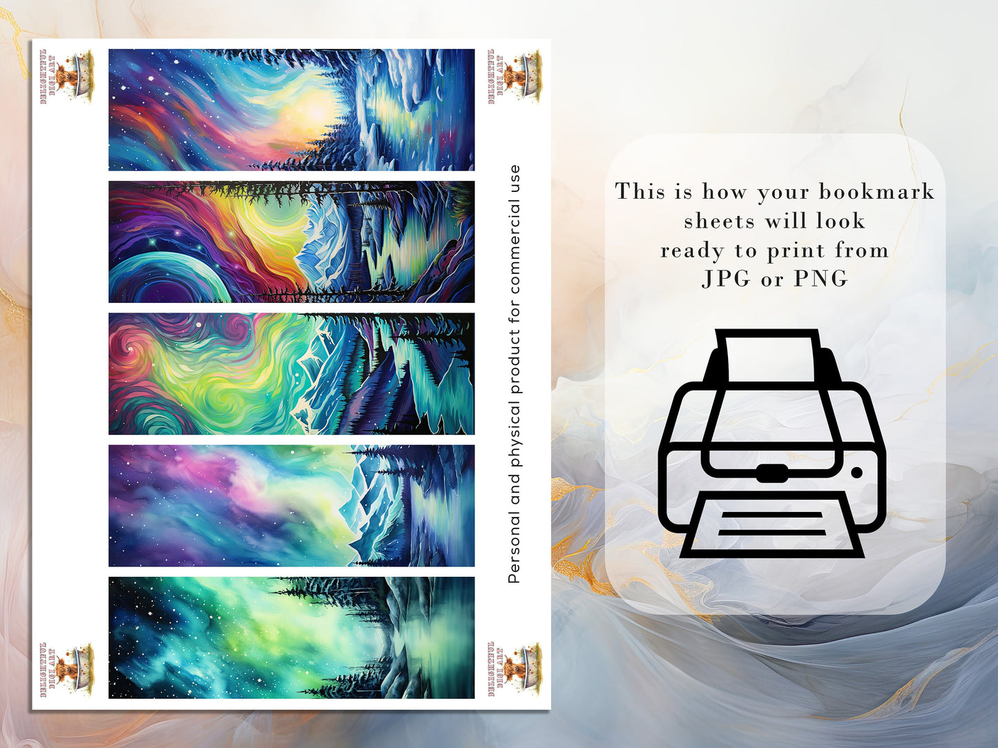 20 Northern Lights Printable Bookmarks | Digital Download JPG Bookmark Set| PNG bookmark sublimation | Bookmark Art Set | Fussy Cuts