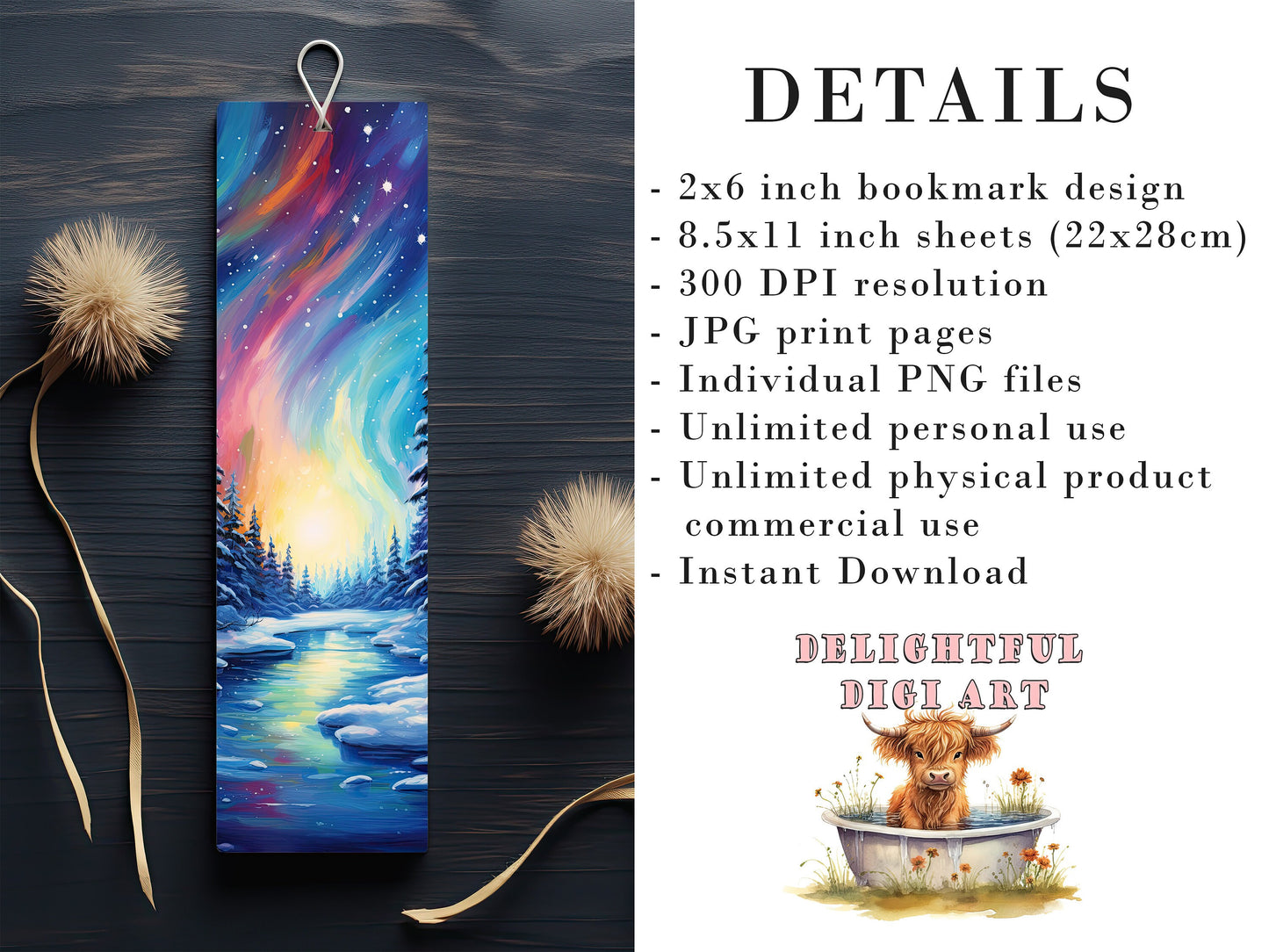 20 Northern Lights Printable Bookmarks | Digital Download JPG Bookmark Set| PNG bookmark sublimation | Bookmark Art Set | Fussy Cuts