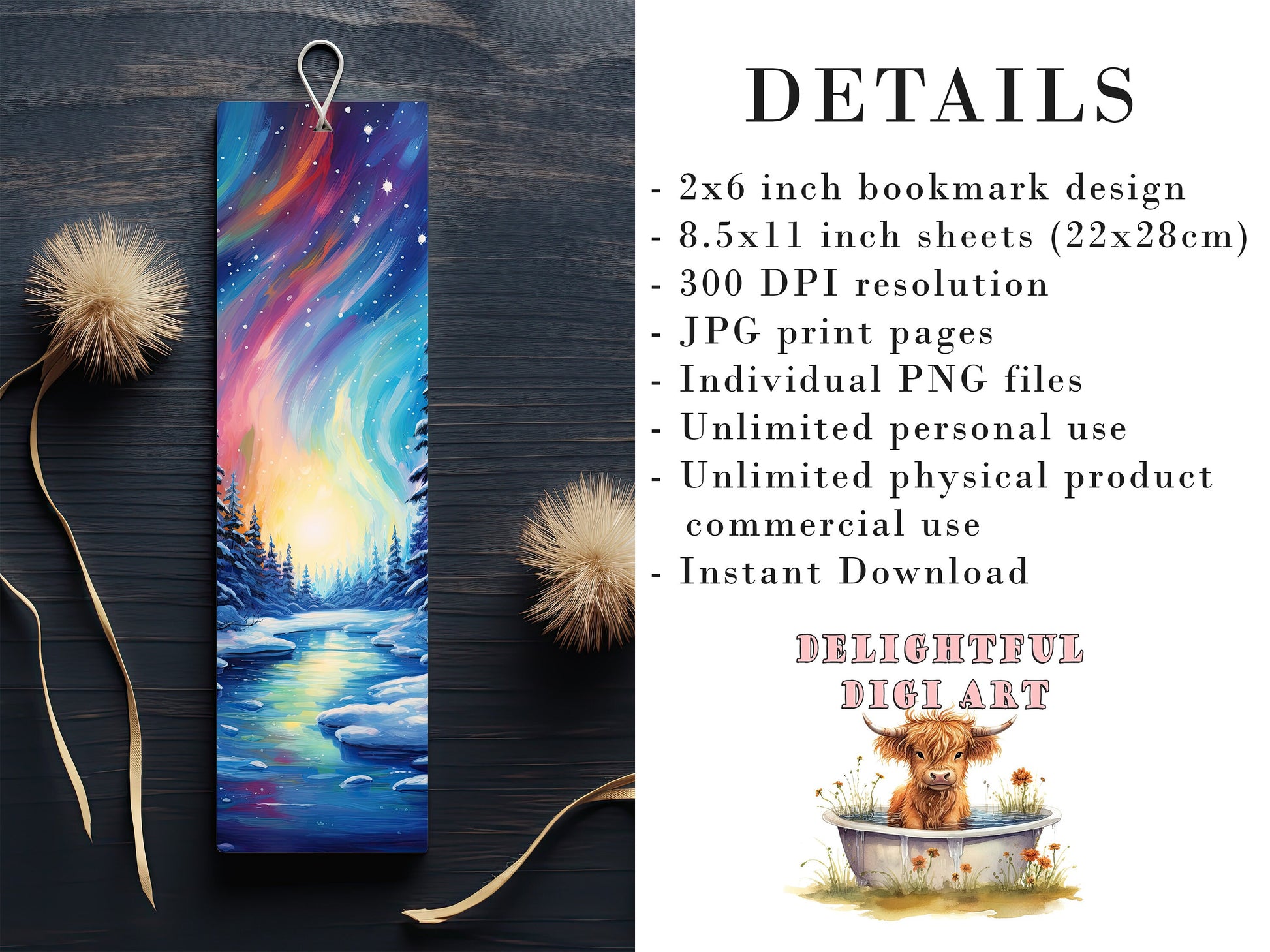 20 Northern Lights Printable Bookmarks | Digital Download JPG Bookmark Set| PNG bookmark sublimation | Bookmark Art Set | Fussy Cuts