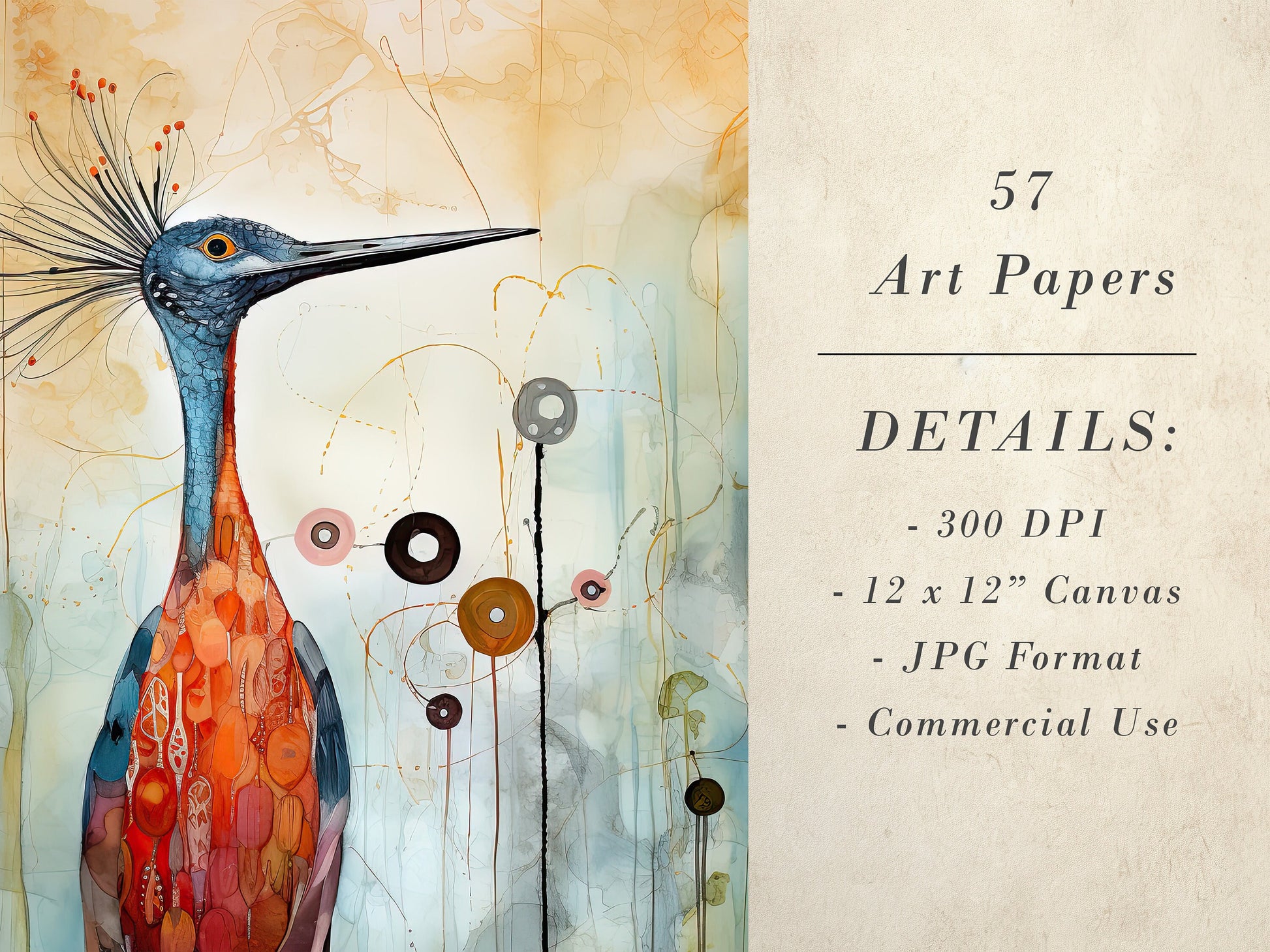 57 Abstract Animal Printable Art Pages| Digital Download JPG Paper Set| sublimation bundle| Whimsical Digital Paper Pack| Retro Junk Journal