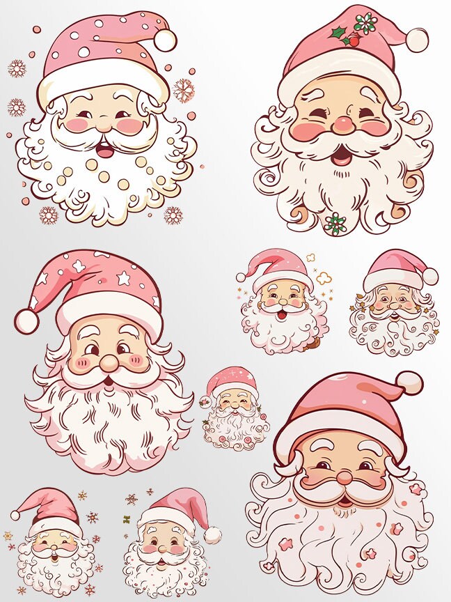 Pink Santa Clipart: Santa Claus Art for Christmas Crafts and Decor | PNG Bundle | Digital Download | Sublimation files | Kawaii X-mas Pack