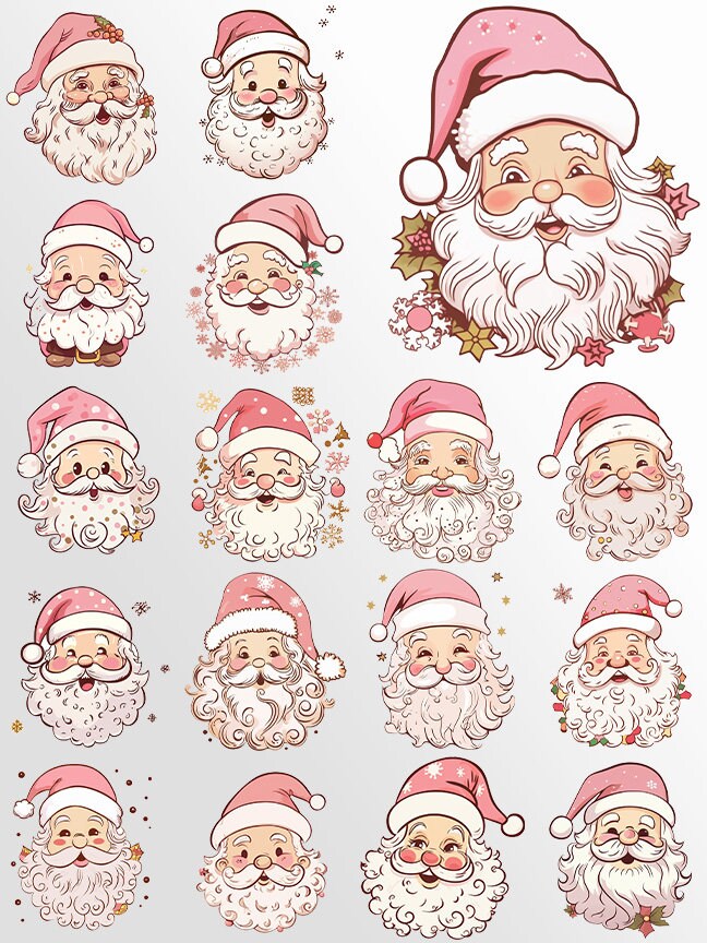 Pink Santa Clipart: Santa Claus Art for Christmas Crafts and Decor | PNG Bundle | Digital Download | Sublimation files | Kawaii X-mas Pack