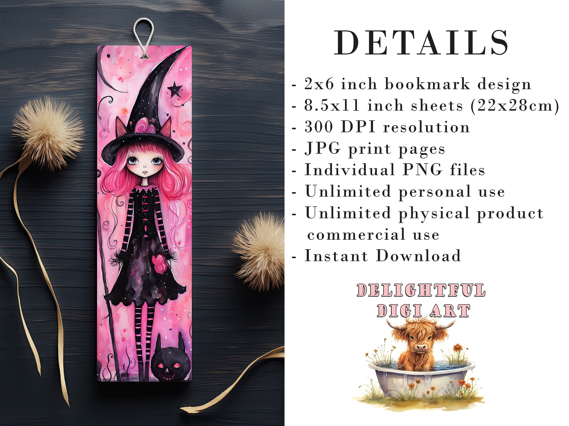 20 Hot Pink Halloween Printable Bookmarks | Digital Download JPG Bookmark Set| PNG bookmark sublimation| Whimsical bookmark Bundle| Cute Art