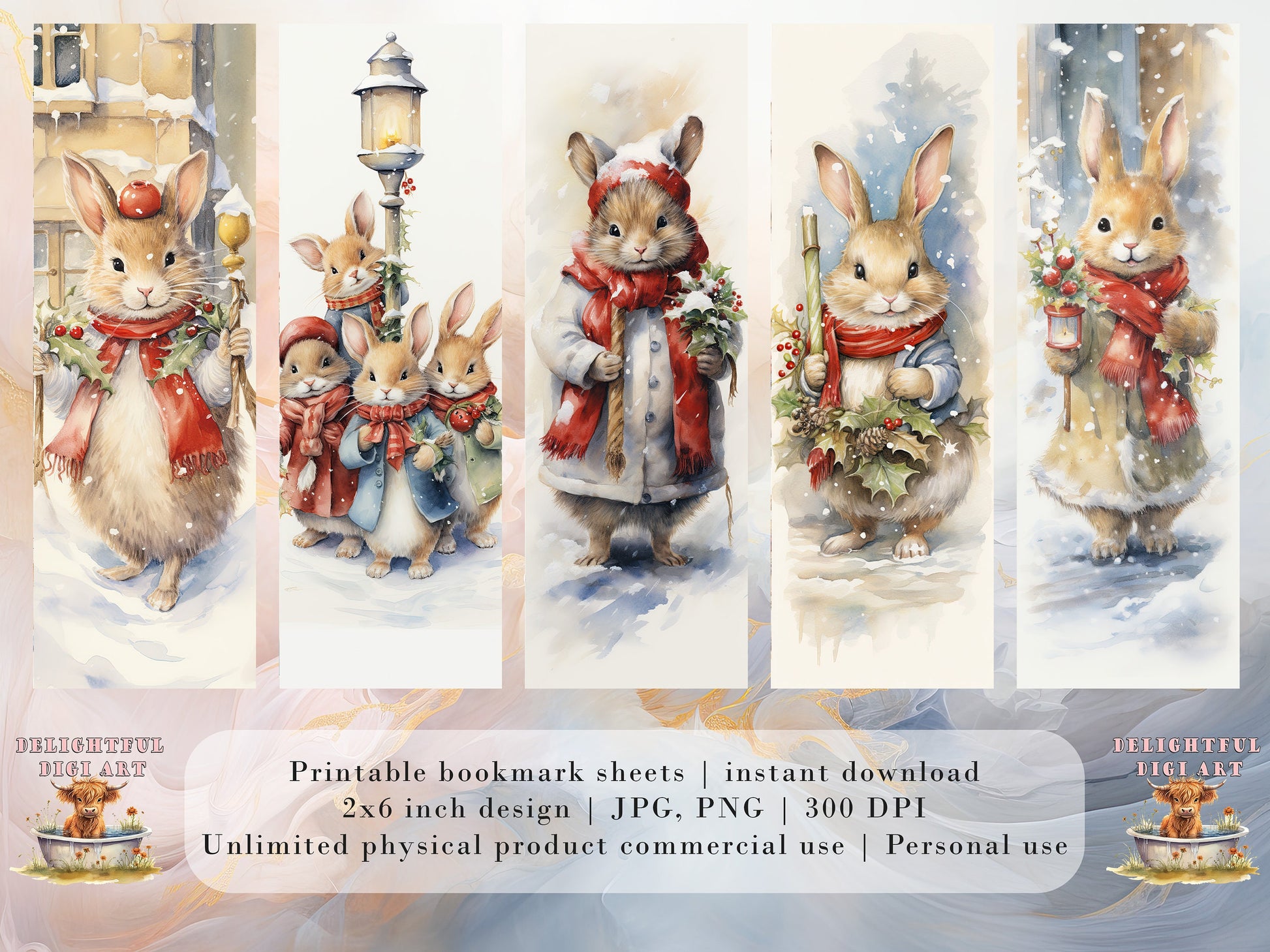 15 Cute Christmas Critter Printable Bookmarks | Digital Download JPG Bookmark Sheets | PNG bookmark sublimation | Bunny bookmark set | Xmas