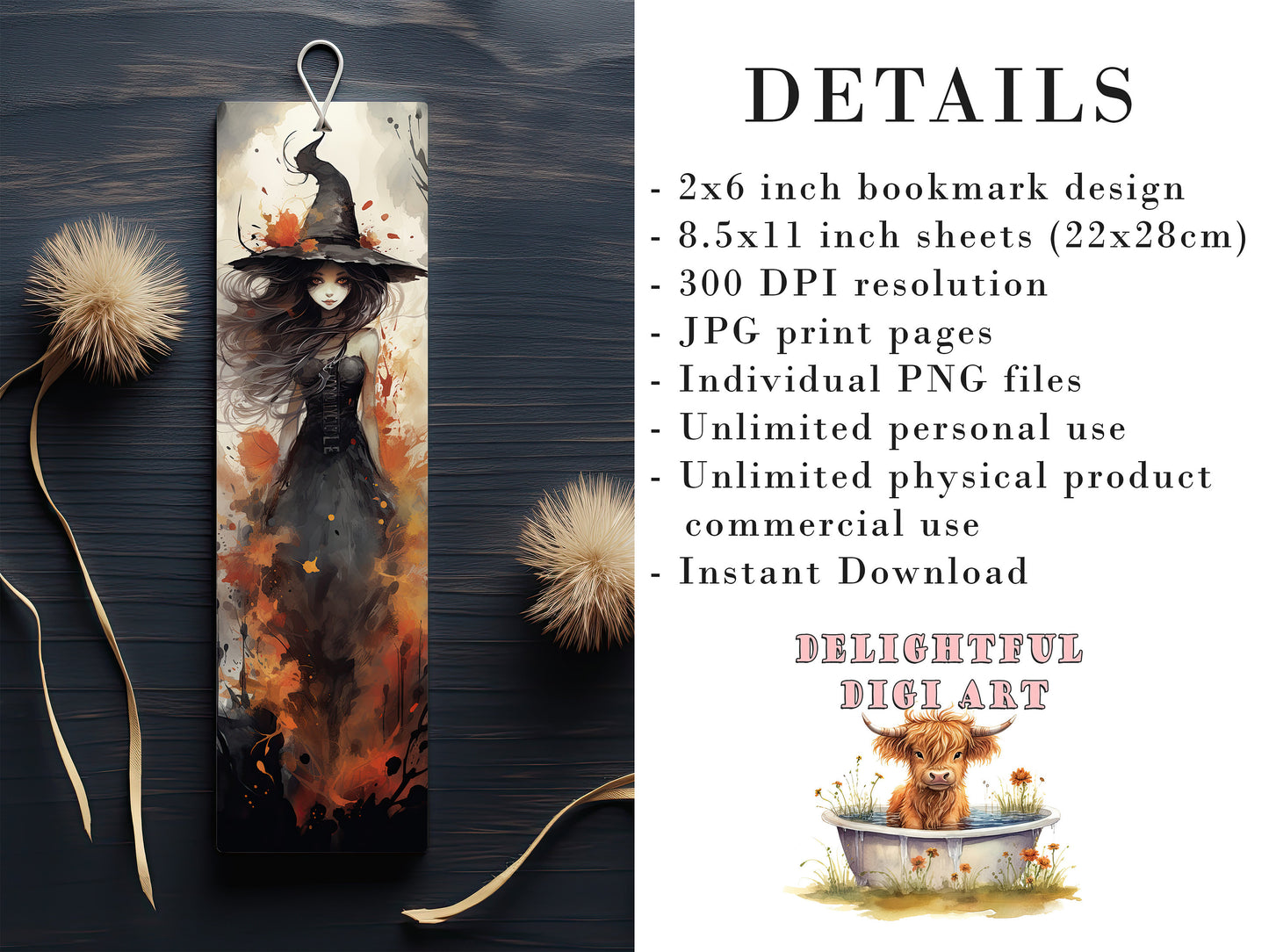 10 Witch Printable Bookmarks | Digital Download JPG Bookmark Set| PNG bookmark sublimation | Whitchy bookmark Bundle | Fussy Cuts | Occult