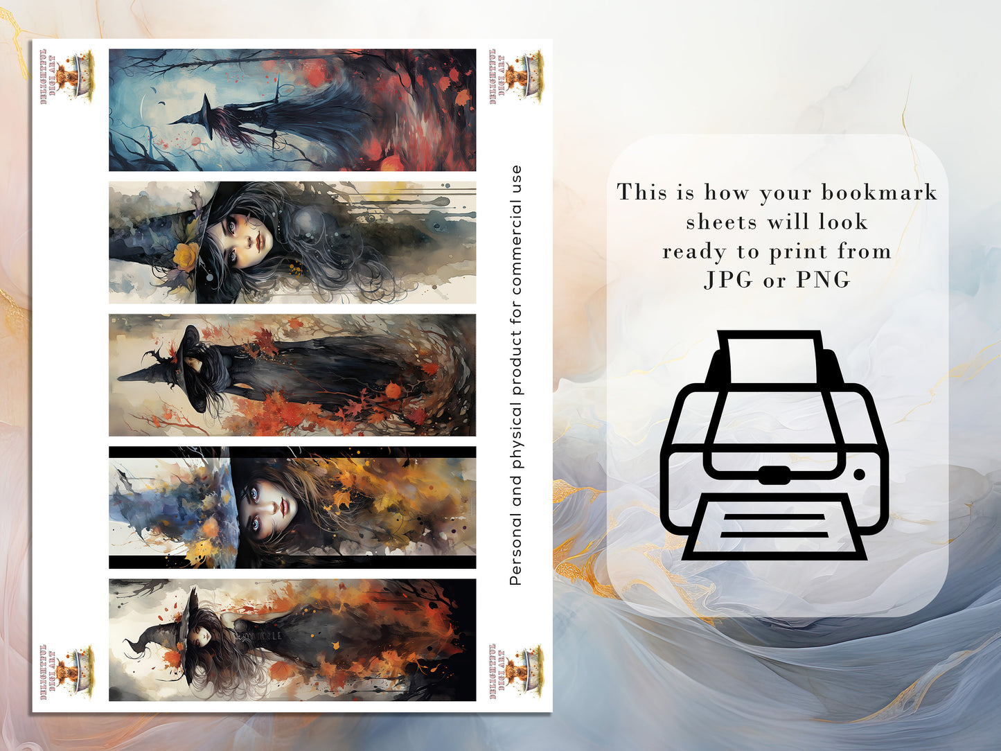 10 Witch Printable Bookmarks | Digital Download JPG Bookmark Set| PNG bookmark sublimation | Whitchy bookmark Bundle | Fussy Cuts | Occult
