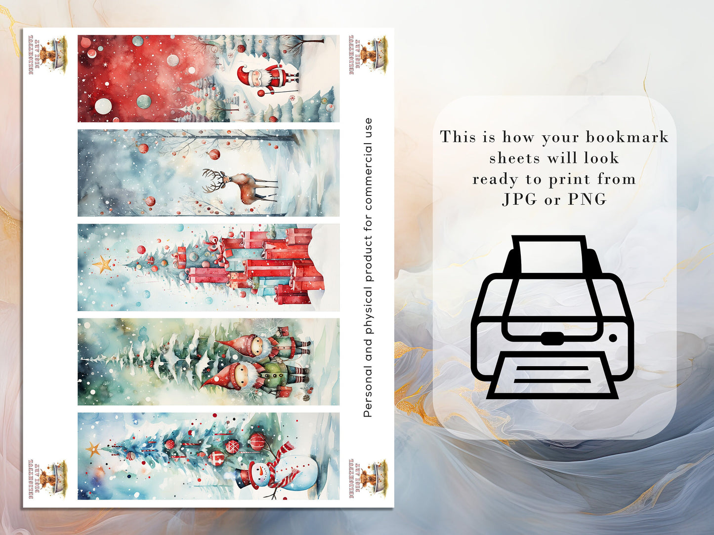 10 Cute Christmas Printable Bookmarks | Digital Download JPG Bookmark Sheets | PNG bookmark sublimation | Bookmark set | Retro Xmas Graphics
