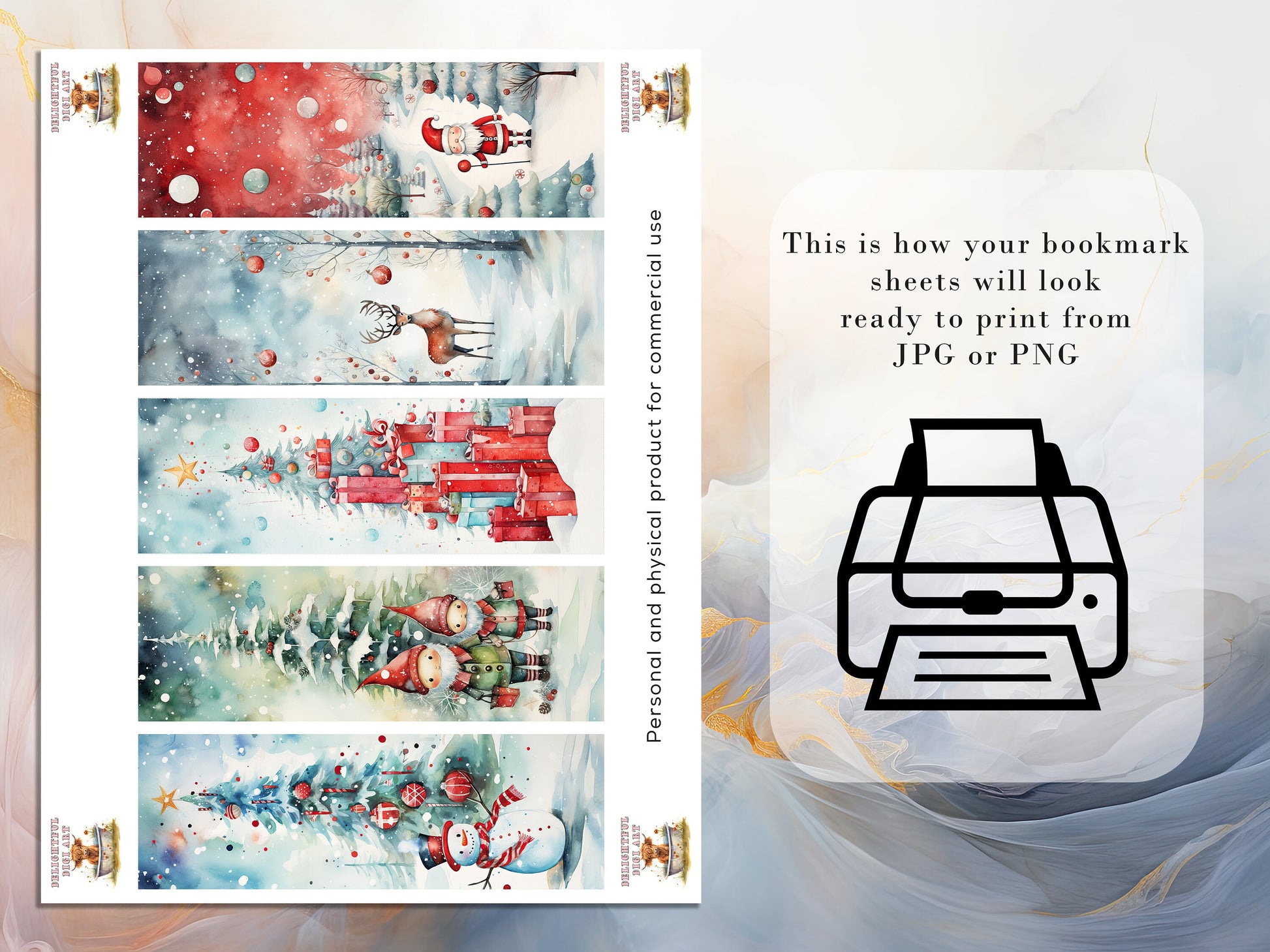 10 Cute Christmas Printable Bookmarks | Digital Download JPG Bookmark Sheets | PNG bookmark sublimation | Bookmark set | Retro Xmas Graphics