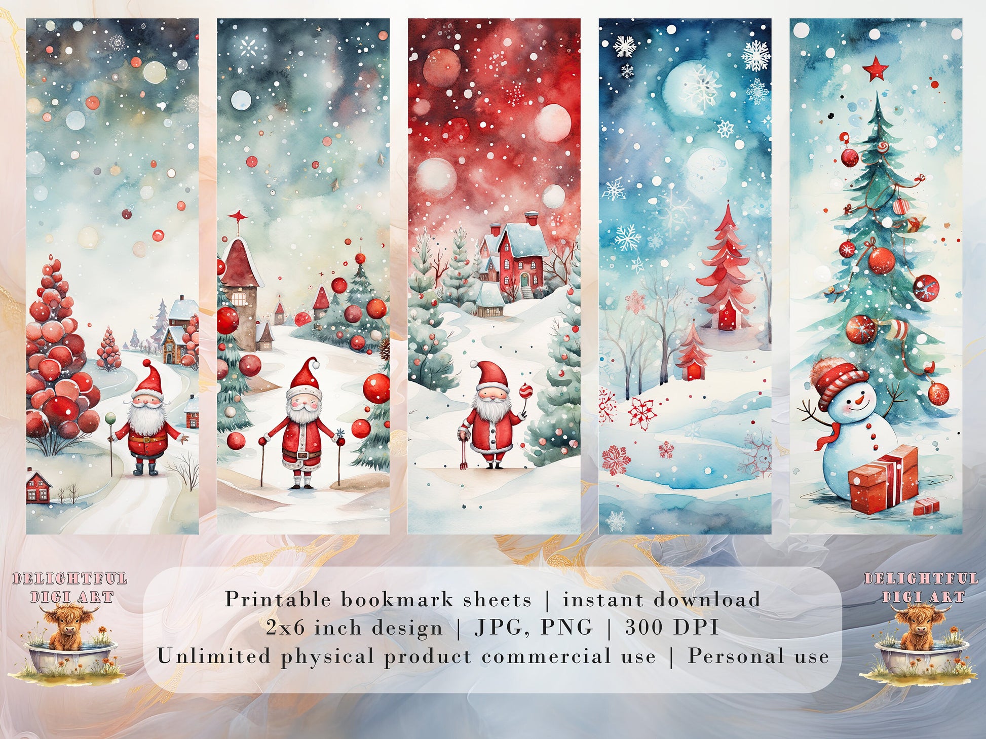 10 Cute Christmas Printable Bookmarks | Digital Download JPG Bookmark Sheets | PNG bookmark sublimation | Bookmark set | Retro Xmas Graphics