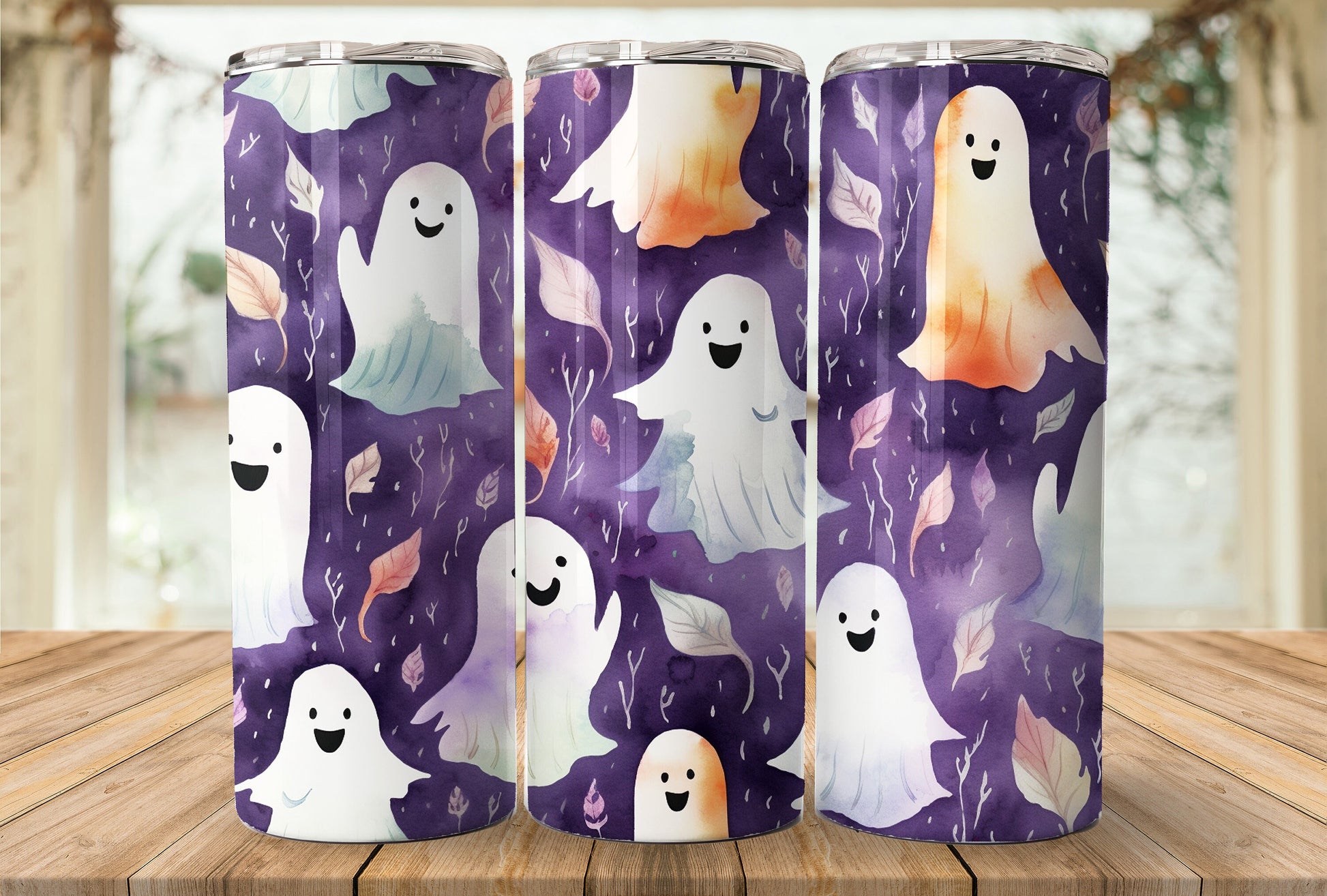 Cute Ghost 20oz Skinny Tumbler Sublimation Wrap | Digital Download Straight Tumbler Wrap PNG | Seamless Spooky Ghost Design| Retro Art