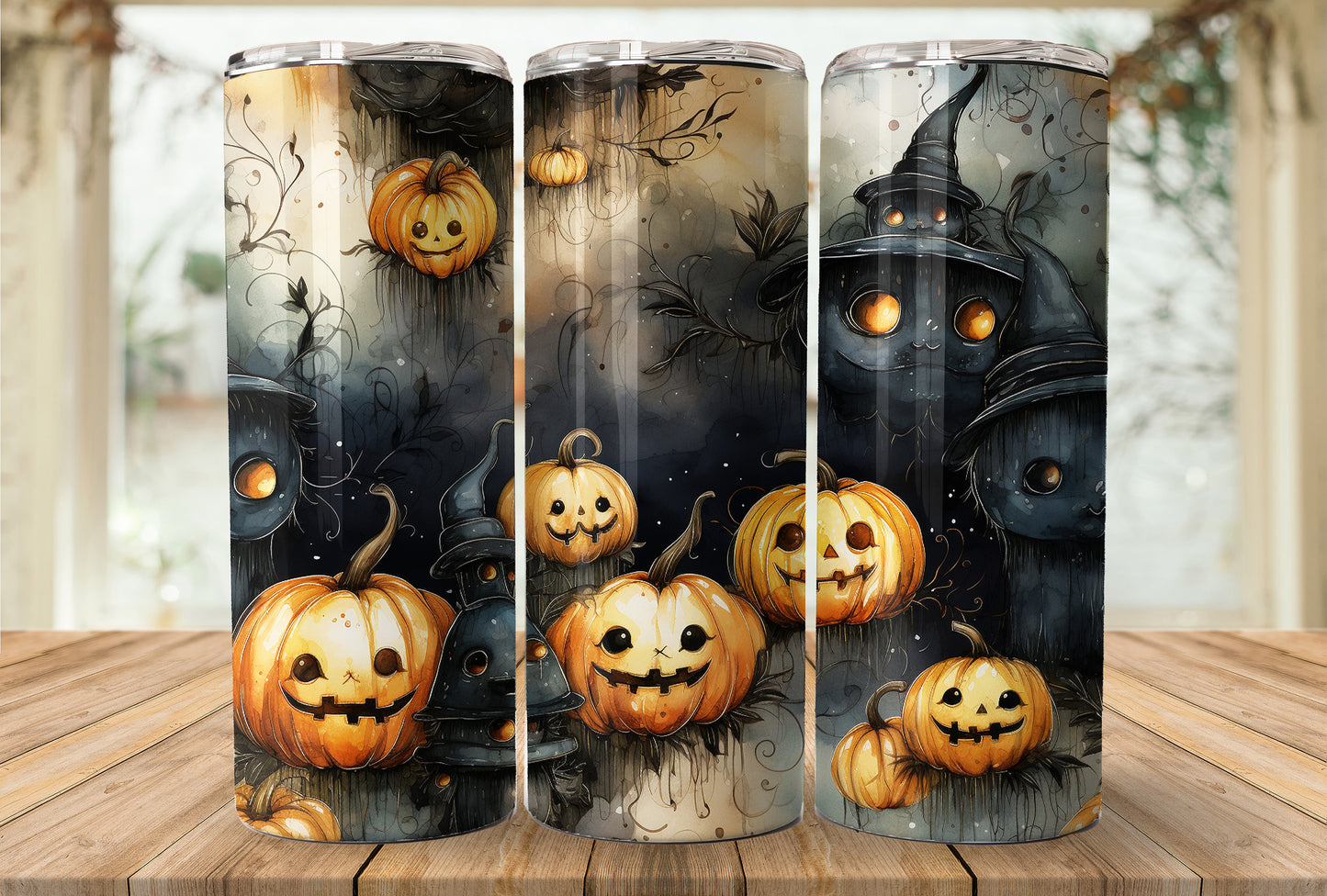 Cute Halloween 20oz Skinny Tumbler Sublimation Wrap | Digital Download Straight Tumbler Wrap PNG | Seamless Cats and Jack o lantern Design|