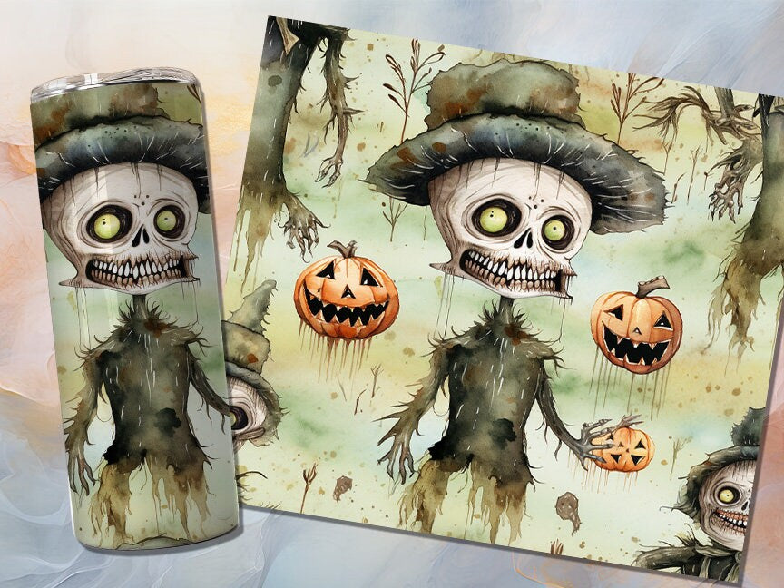 Cute Zombie Halloween 20oz Skinny Tumbler Sublimation Wrap | Digital Download Straight Tumbler Wrap PNG | Seamless Design| Whimsical Artwork