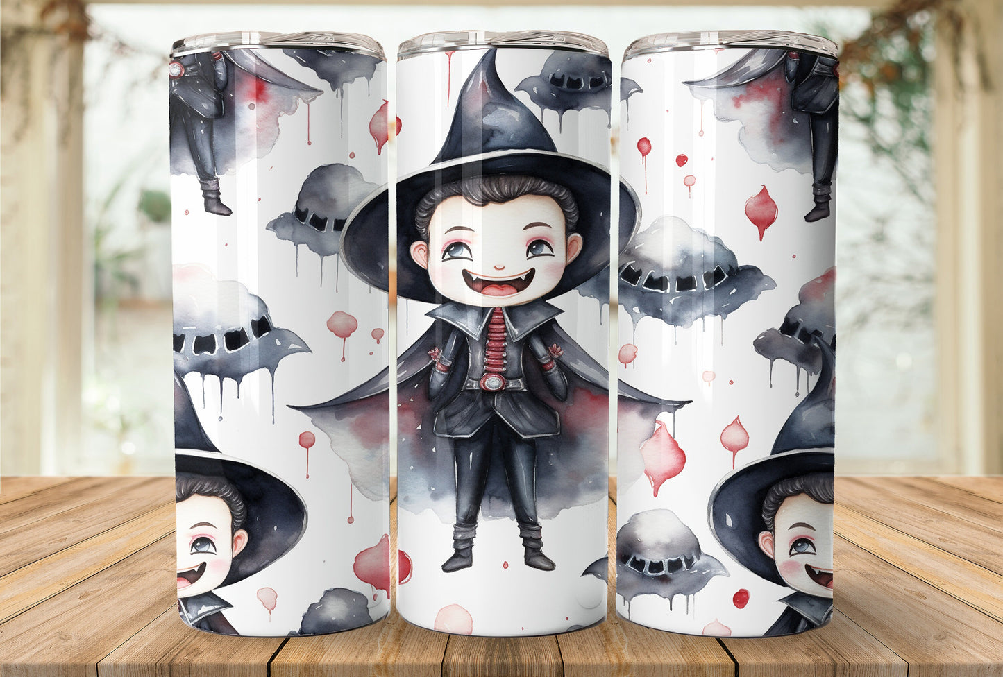 Cute Vampire Halloween 20oz Skinny Tumbler Sublimation Wrap | Digital Download Straight Tumbler Wrap PNG | Seamless Design | Whimsical Art