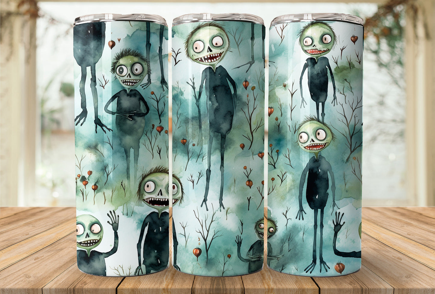 Cute Zombie Halloween 20oz Skinny Tumbler Sublimation Wrap | Digital Download Straight Tumbler Wrap PNG | Seamless Design| Whimsical Artwork